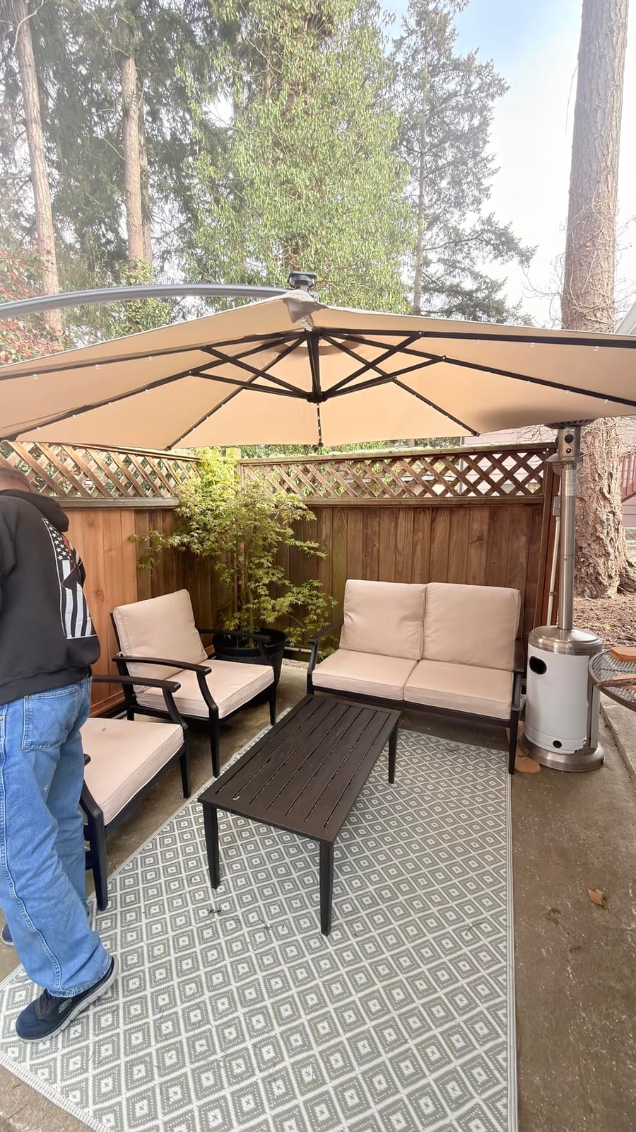 4-Piece Patio Furniture Set, Wider Outdoor Metal Seating Sofa with High Back & Lovsest, Coffee Table, All Weather Conversation for Backyard, Poolside, Deck-Beige customer photo 1