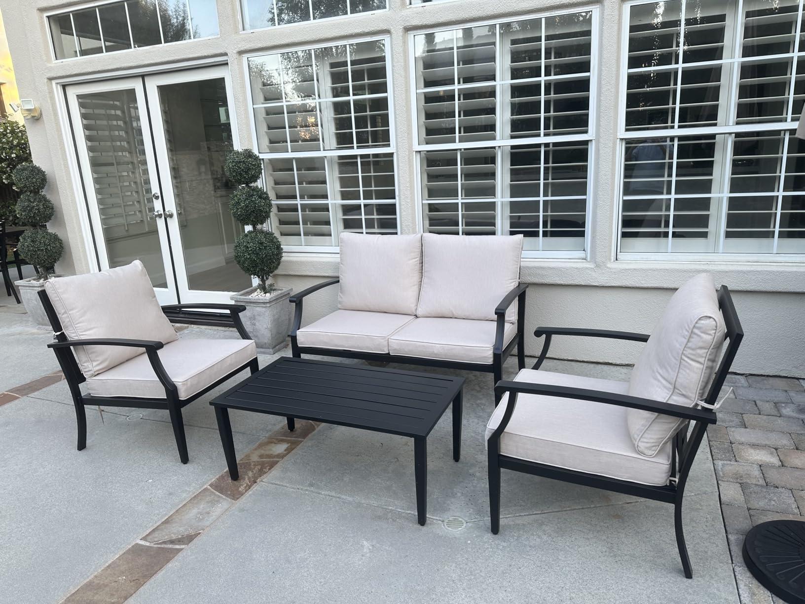4-Piece Patio Furniture Set, Wider Outdoor Metal Seating Sofa with High Back & Lovsest, Coffee Table, All Weather Conversation for Backyard, Poolside, Deck-Beige customer photo 2