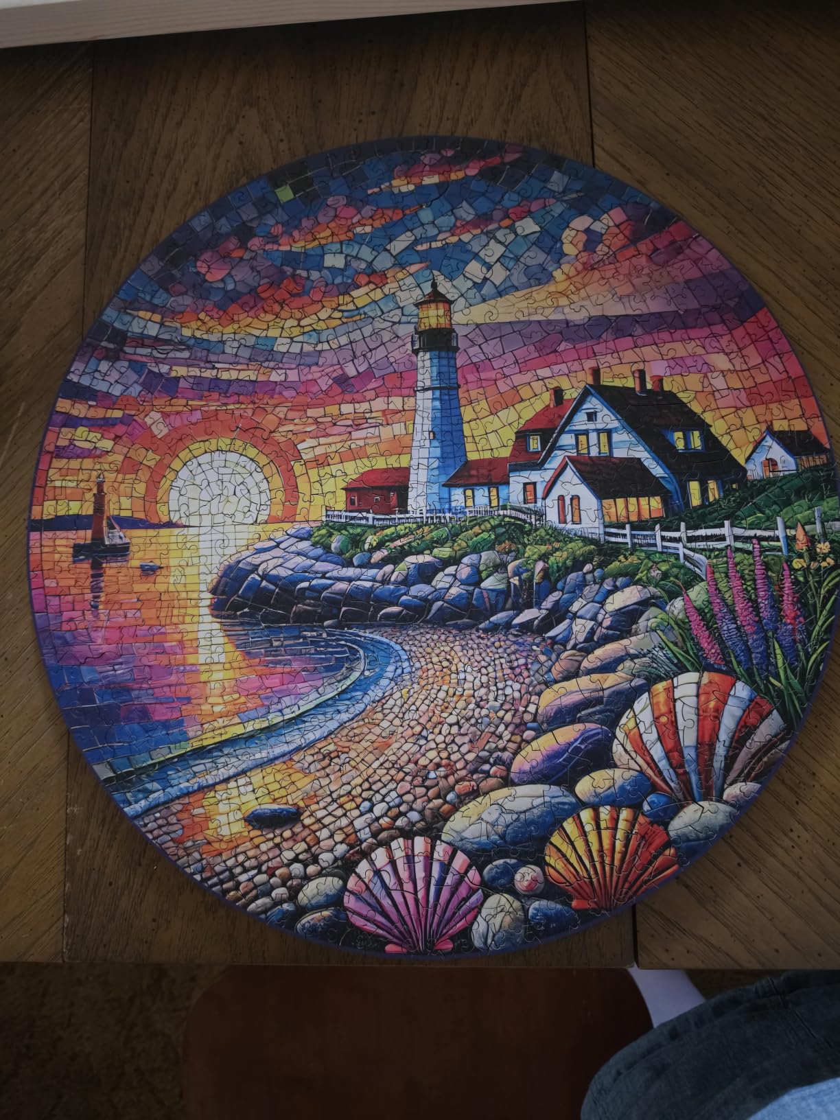 LEOGOR Wooden Jigsaw Puzzles 500 Pieces Mirror Lake Twilight Adult Gift Premium Craft 18x18 in Mosaic Wood Art Cabins Decor Colorful Autumn Trees Dock Reflection Creative Challenge customer photo 2