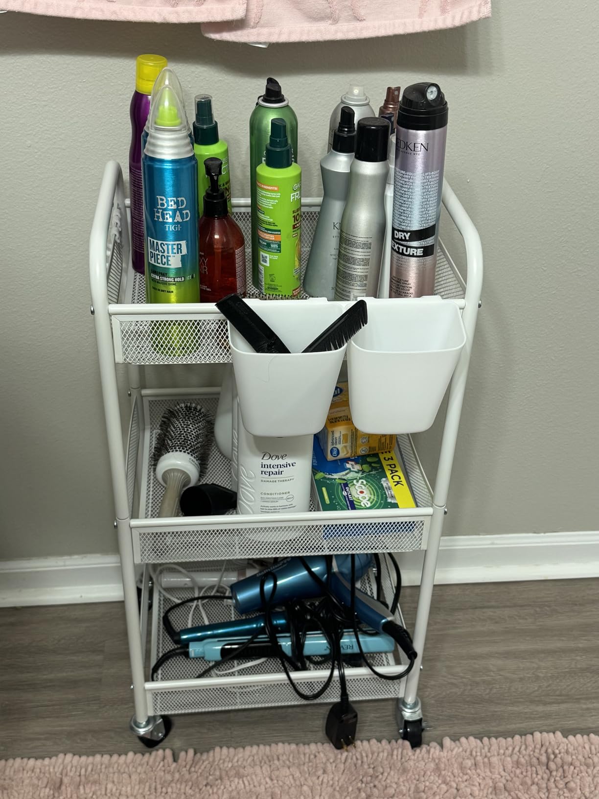 YASONIC 3 Tier Metal Rolling Cart, Black Utility Storage Cart with Wheels | Metal Mesh Craft Cart With Hooks & Hanging Cups, Ideal For Kitchen, Bathroom, Office, Dorm, Art Workspace, Bedside Storage customer photo 2