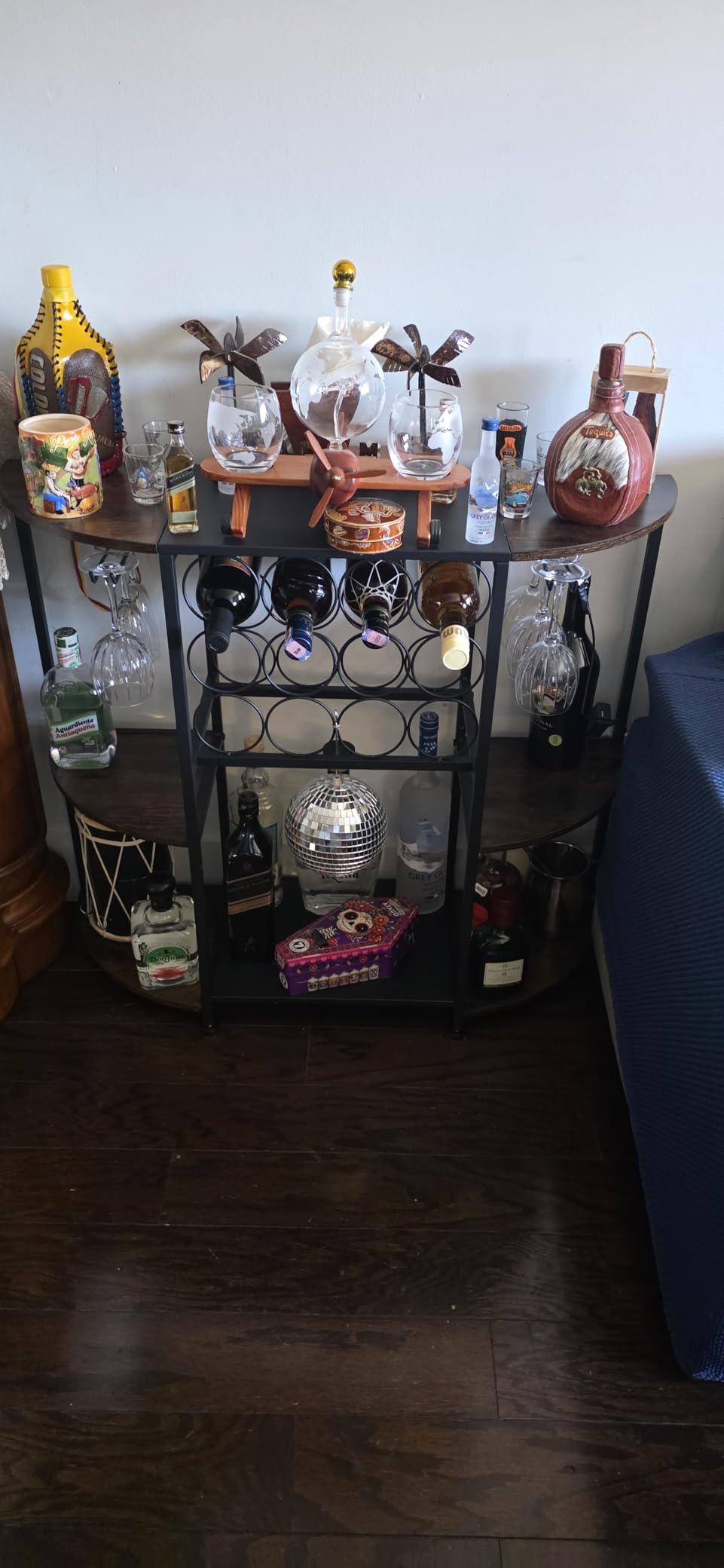 JKsmart Wine Bar Cart with LED Lights, Mini Wine Rack with Storage and Glass Holder, Small Home Bar Cart for Liquor, 3-Tier Bar Table for Kitchen, Dining Room, Living Room, Rustic Brown customer photo 2
