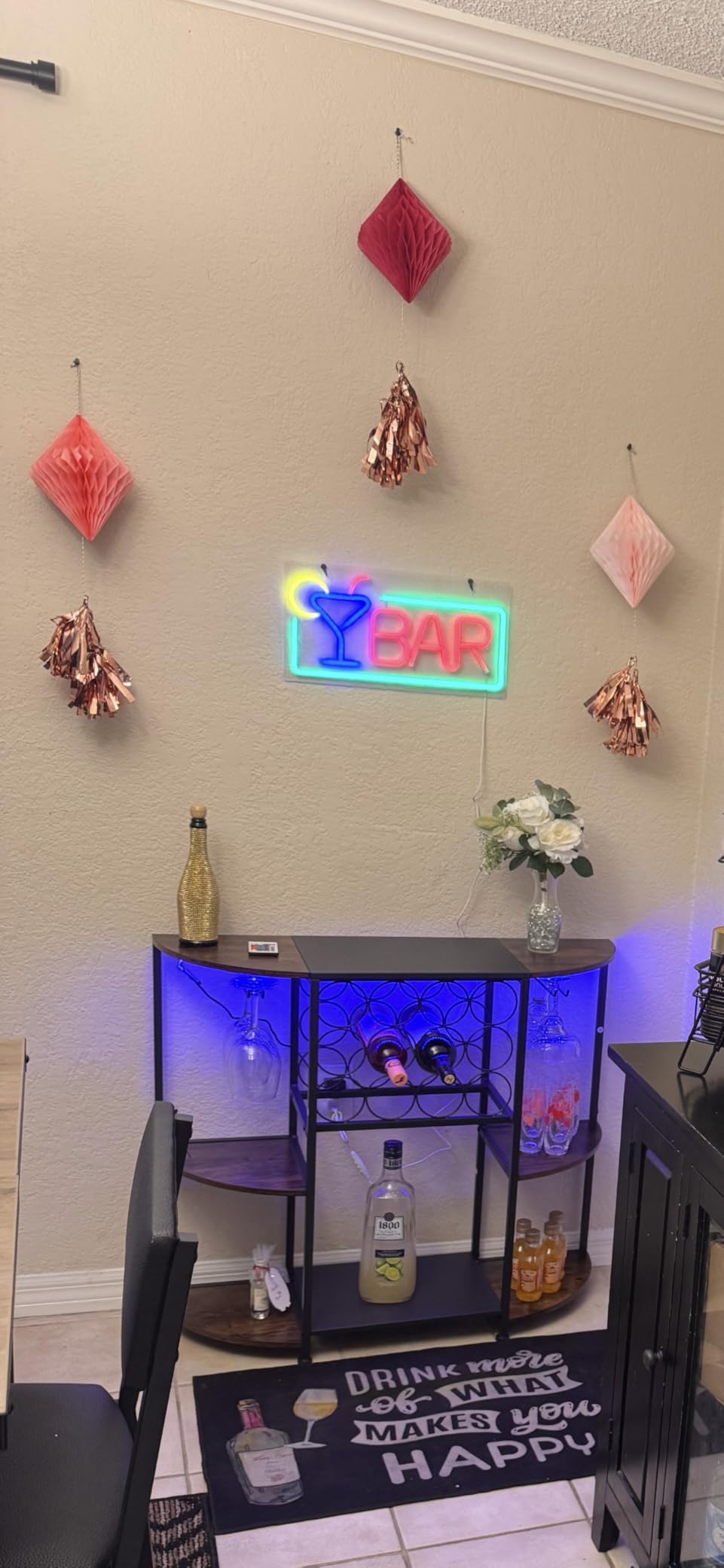 JKsmart Wine Bar Cabinet with LED Lights, Mini Wine Bar Cart with Storage and Glass Holder, Home Bar Coffee Bar for Liquor, 3-Tier Bar Table for Kitchen, Dining Room, Living Room, Black customer photo 1