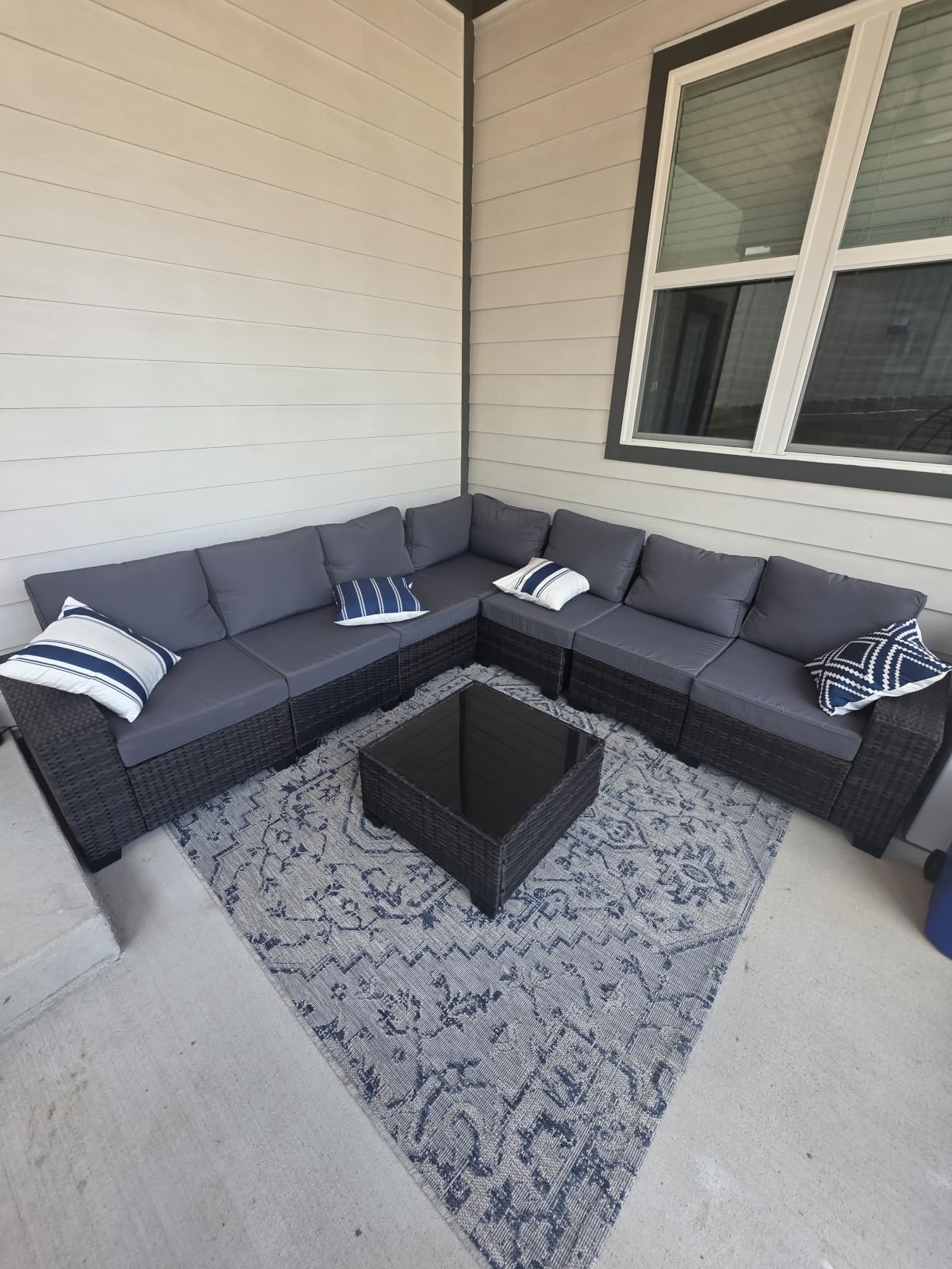 6-Piece Patio Furniture Set, All-Weather Outdoor Wicker Sectional Sofa with Cushions, Glass Table & Left and Right Armrest, Rattan Conversation Seating for Porch, Garden, Backyard, Beige customer photo 1