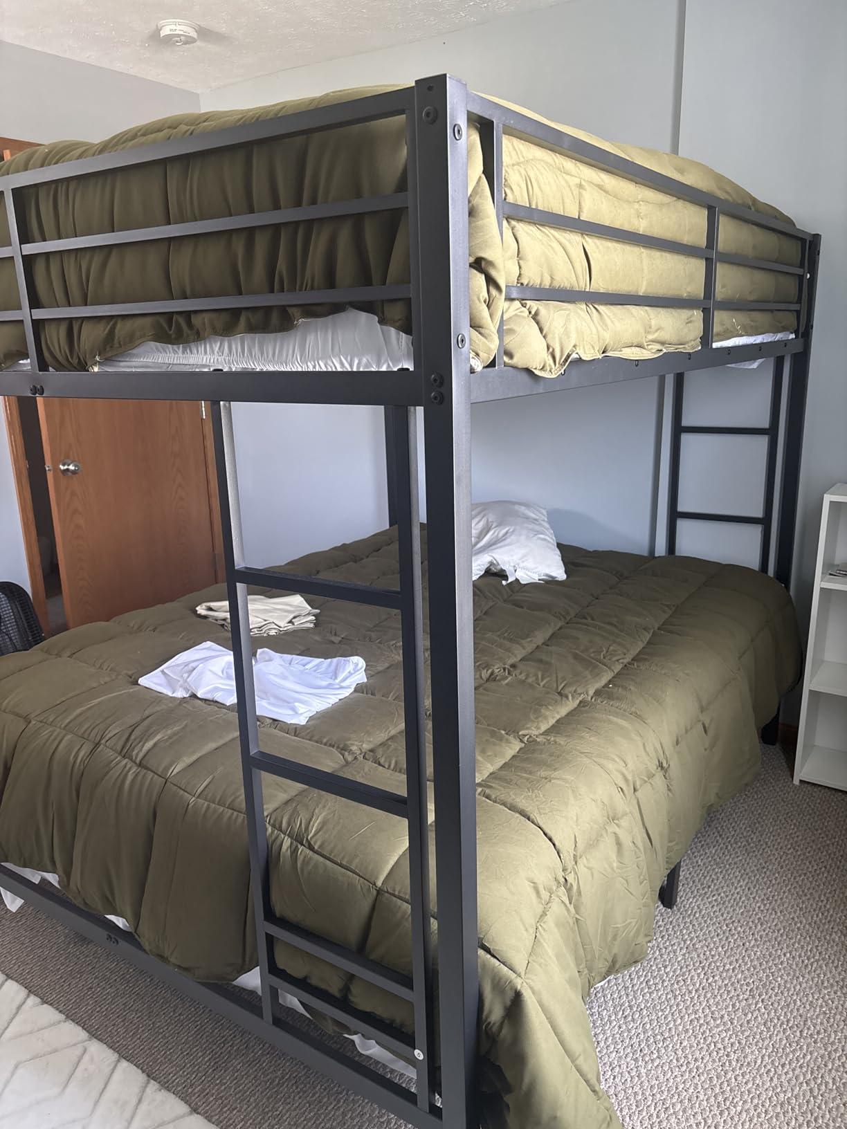 Full Over Full Bunk Bed Frame, Heavy Duty Metal Loft Bed for Adults/Teens, 350/500LB Capacity w/Ladder & Guardrail, Noise-Free Steel Slats, No Box Spring Required, Black customer photo 1