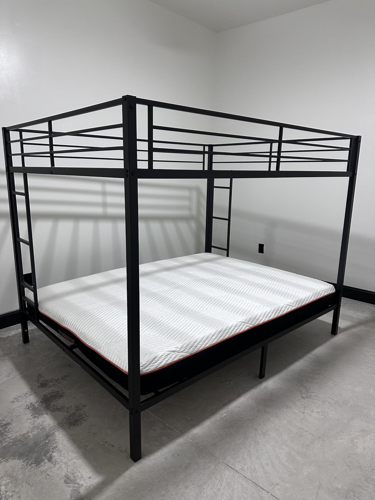 Full Over Full Bunk Bed Frame, Heavy Duty Metal Loft Bed for Adults/Teens, 350/500LB Capacity w/Ladder & Guardrail, Noise-Free Steel Slats, No Box Spring Required, Black customer photo 2