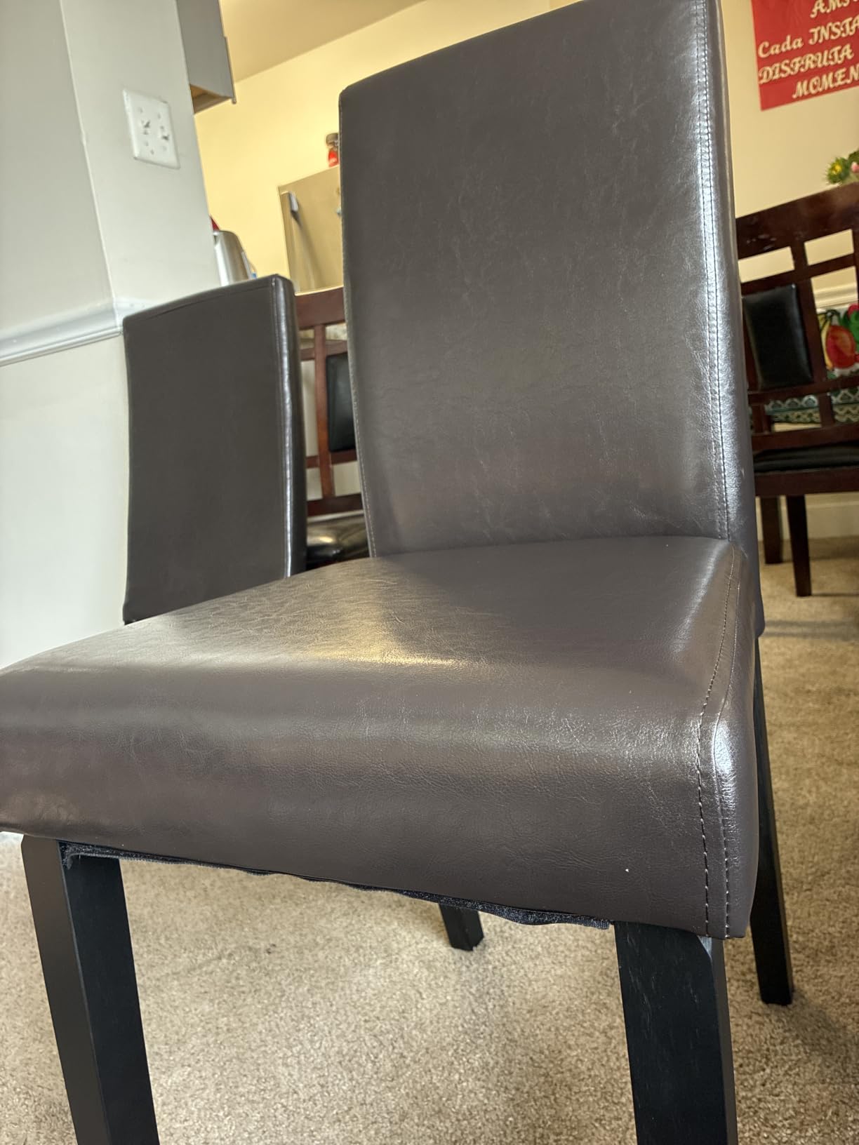 Yaheetech Dining Chairs Set of 2 Upholstered Kitchen Chairs Dark Brown | Faux Leather High Back Parson Chairs, Solid Wood Legs, Adjustable Footpads, Modern Armless Dining Room Chairs customer photo 2