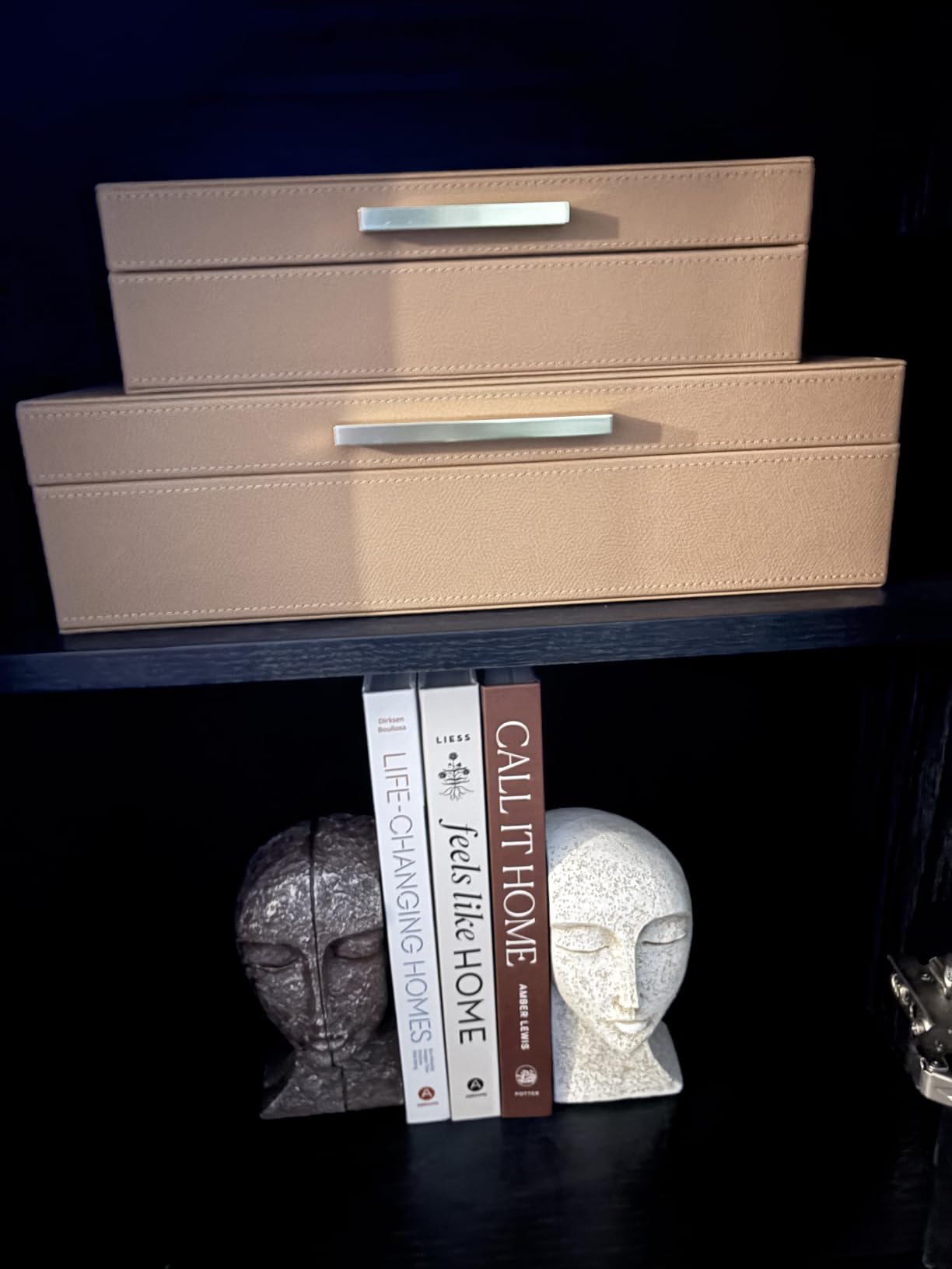 Decorative Storage Boxes with Lids - Set of 2 PU Leather Organizer Bins | Beautiful Bins for Your Bookshelf Home Decor - Safely Store Photos, Documents and Memory Box Keepsakes in Style customer photo 1