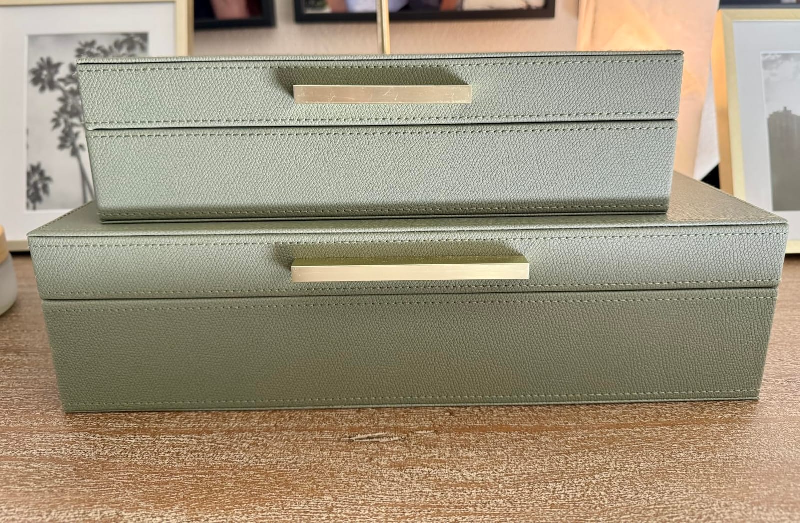 Decorative Storage Boxes with Lids - Set of 2 PU Leather Organizer Bins | Beautiful Bins for Your Bookshelf Home Decor - Safely Store Photos, Documents and Memory Box Keepsakes in Style customer photo 2