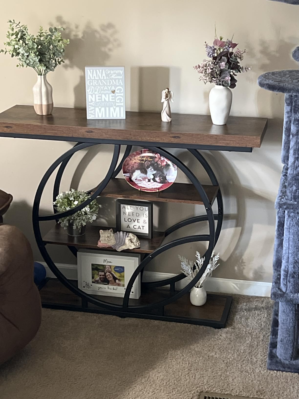 Huuger 41.3 Inch Entryway Table with Artistic Curved Metal Frame, Sofa Table, Modern Console Tables, Entrance Table for Entryway, Hallway, Entrance, Foyer, Living Room, O-Shaped Metal Frame, Rustic Brown customer photo 1
