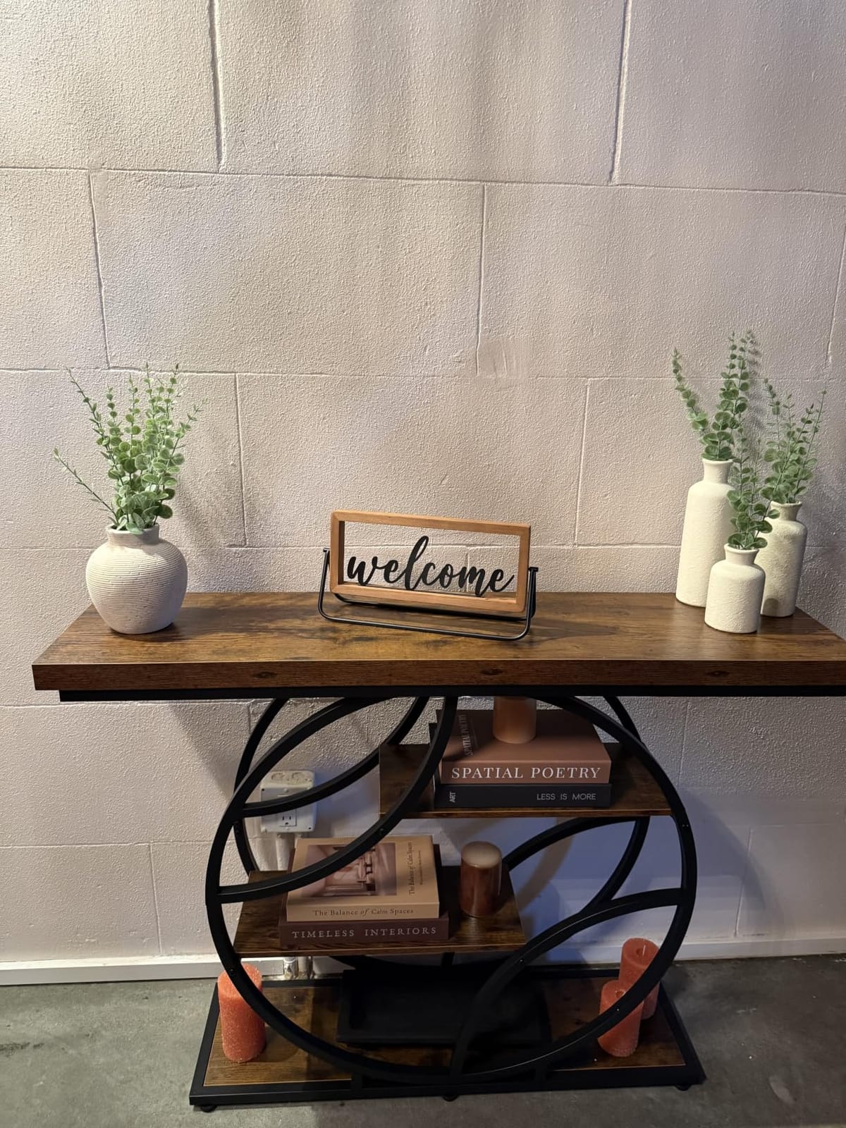 Huuger 41.3 Inch Entryway Table with Artistic Curved Metal Frame, Sofa Table, Modern Console Tables, Entrance Table for Entryway, Hallway, Entrance, Foyer, Living Room, O-Shaped Metal Frame, Rustic Brown customer photo 2