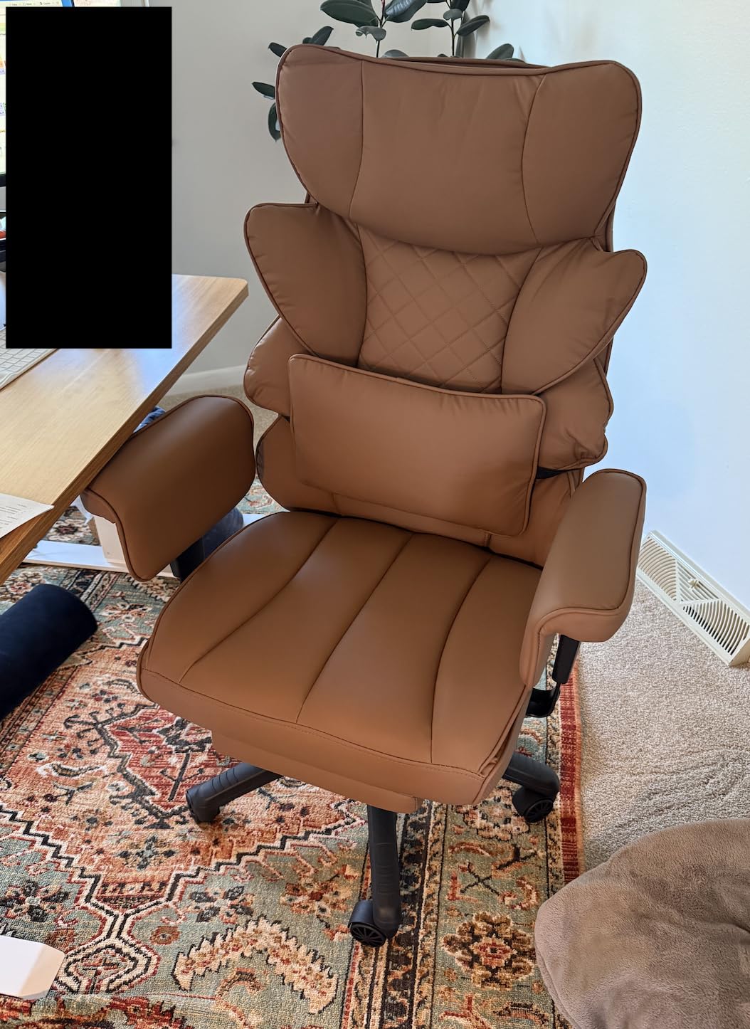 Dowinx Big and Tall Office Chair with Pocket Spring Cushion,High Back Computer Gaming Chairs with Adjustable Armrests,Executive Desk Chairs with Lumbar Support and Footrest,PU-Brown customer photo 2