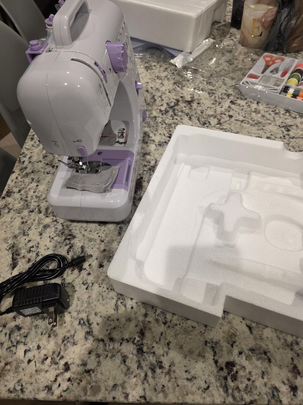 Sewing Machine with Extension Table, Mini Sewings Machines Portable Electric Sewing Machine, 12 Stitches Sewing Machines with LED Light, Sewings Accessory Kit, Ideal for Clothing, Pillowcases, Sheets customer photo 2