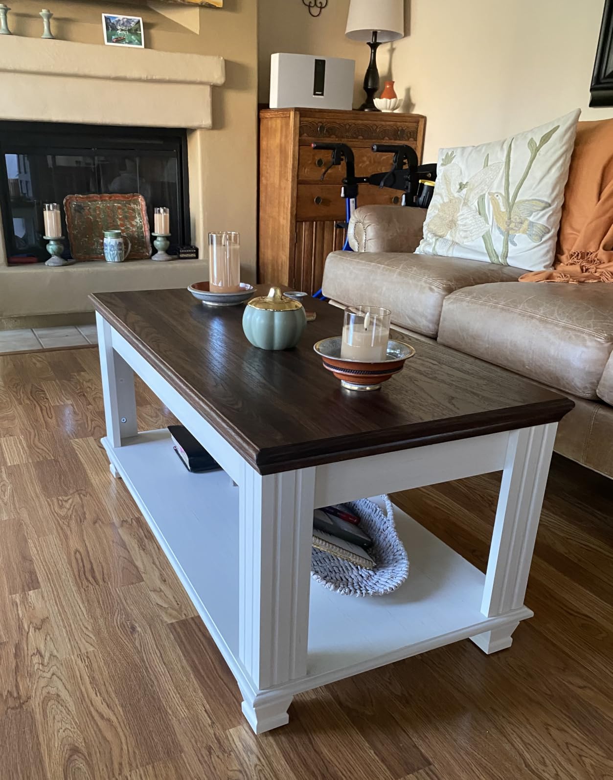 SAVOR LIFE Farmhouse Coffee Tables for Living Room, Walnut | Heavy-Duty Rectangle Center Table with Open Storage Shelf & Thickened Top & Square Wooden Legs customer photo 1