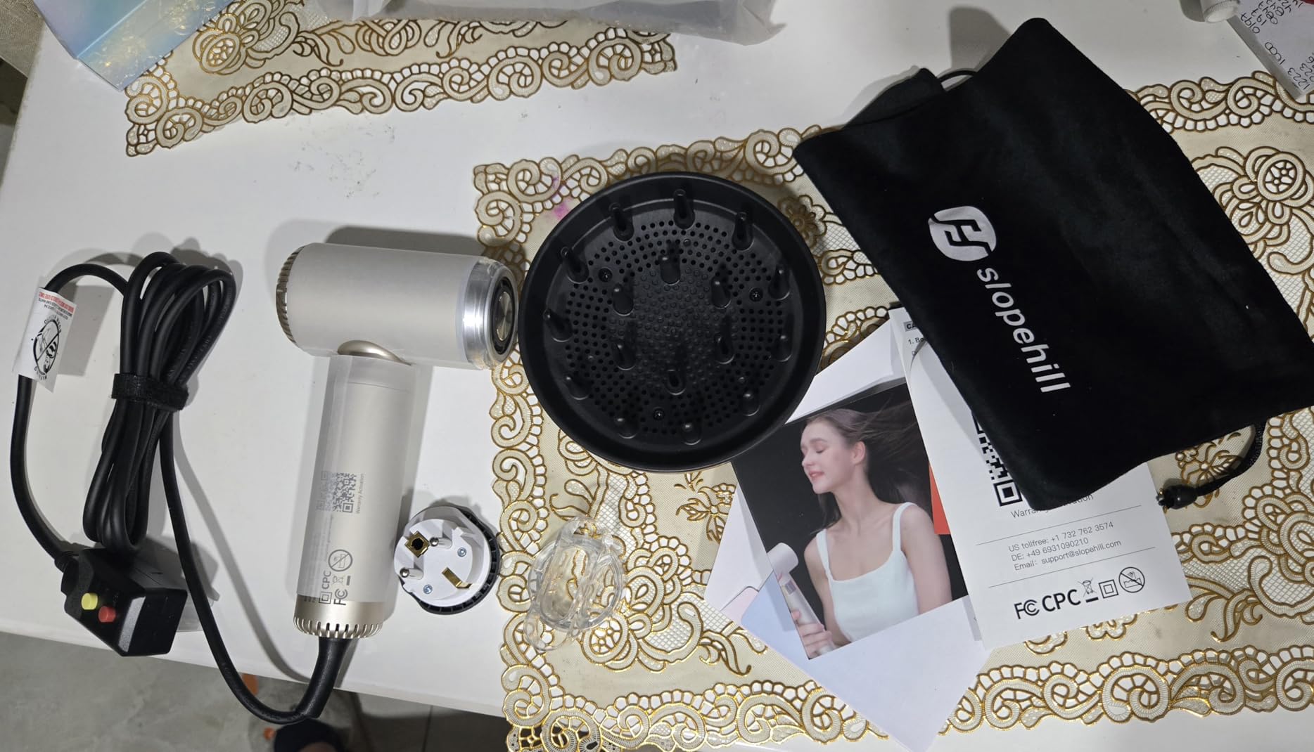 slopehill Dual Voltage Travel Hair Dryer with Diffuser, Ionic, 1500W, Gold customer photo 1
