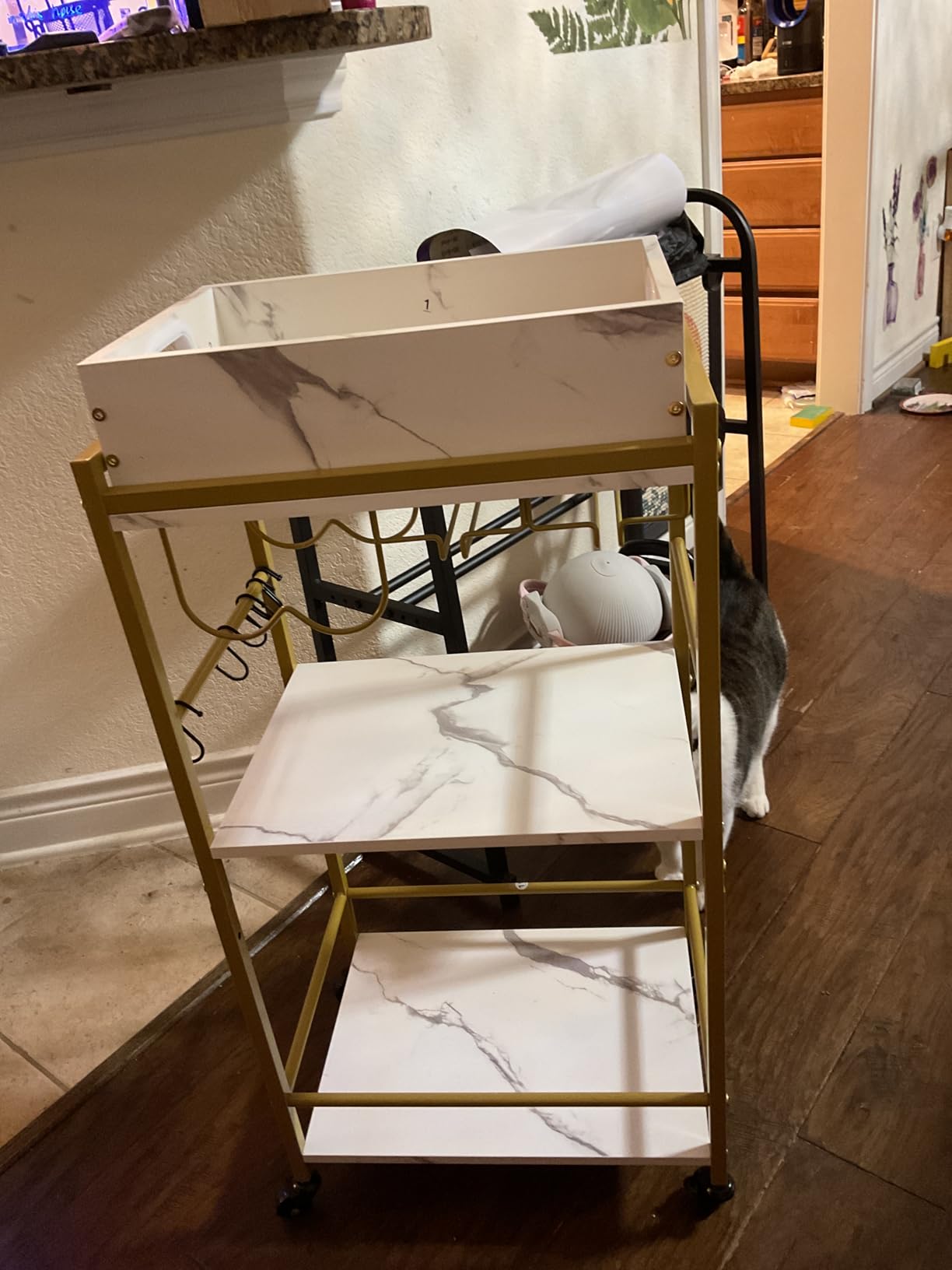 3 Tier Rolling Bar Cart with Wheels, Wine Cart with Removable Tray, Rustic Bar Carts Small, Drink Cart for Small Spaces, Beverage Cart, Liquor Cart for Kitchen, Living Room (Rustic Brown) GBC513R customer photo 2