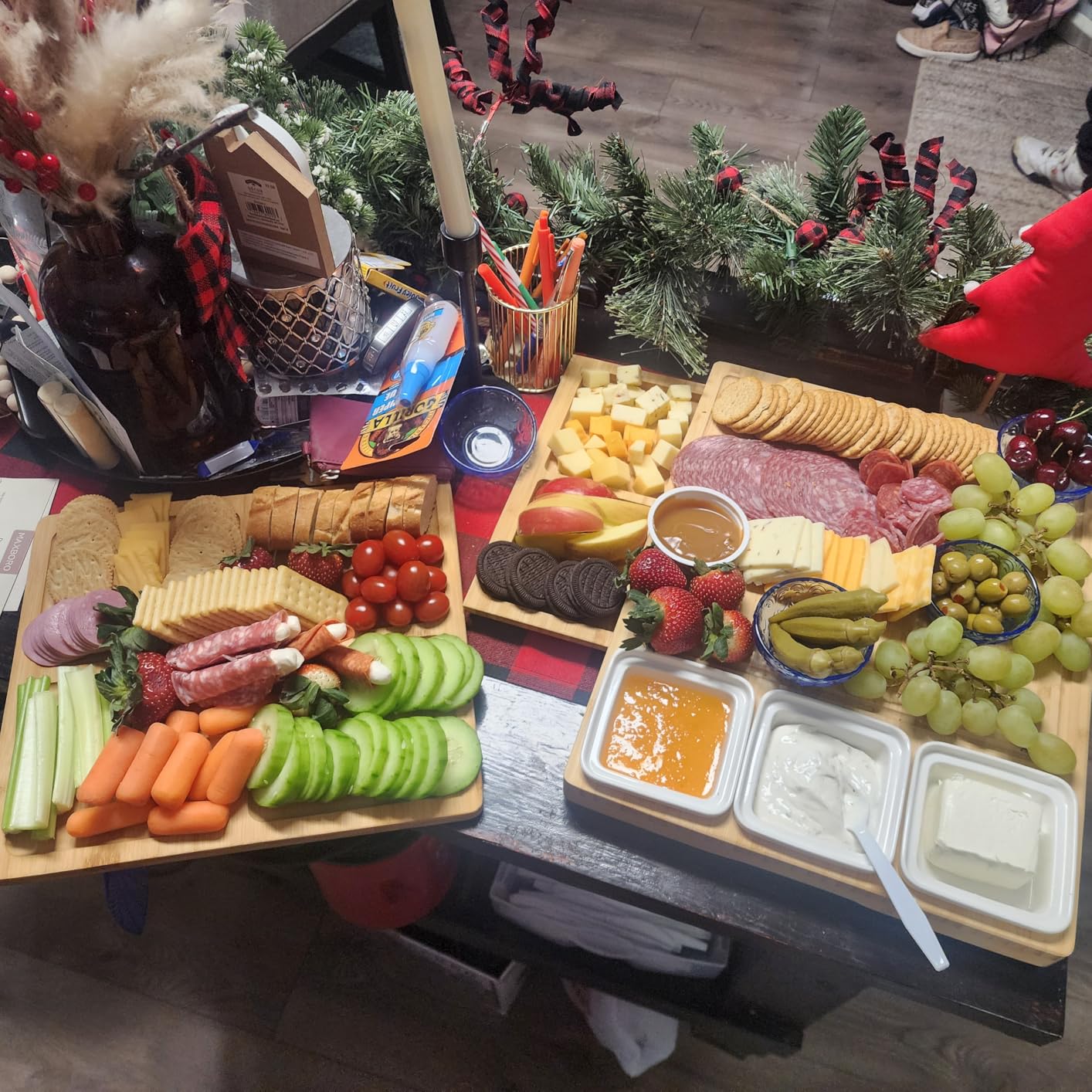 Large Bamboo Charcuterie Board, Double Pull-Out Trays Set, 15.8x12.6-Inch Cheese Board with Dual Pull-Out Drawers customer photo 2