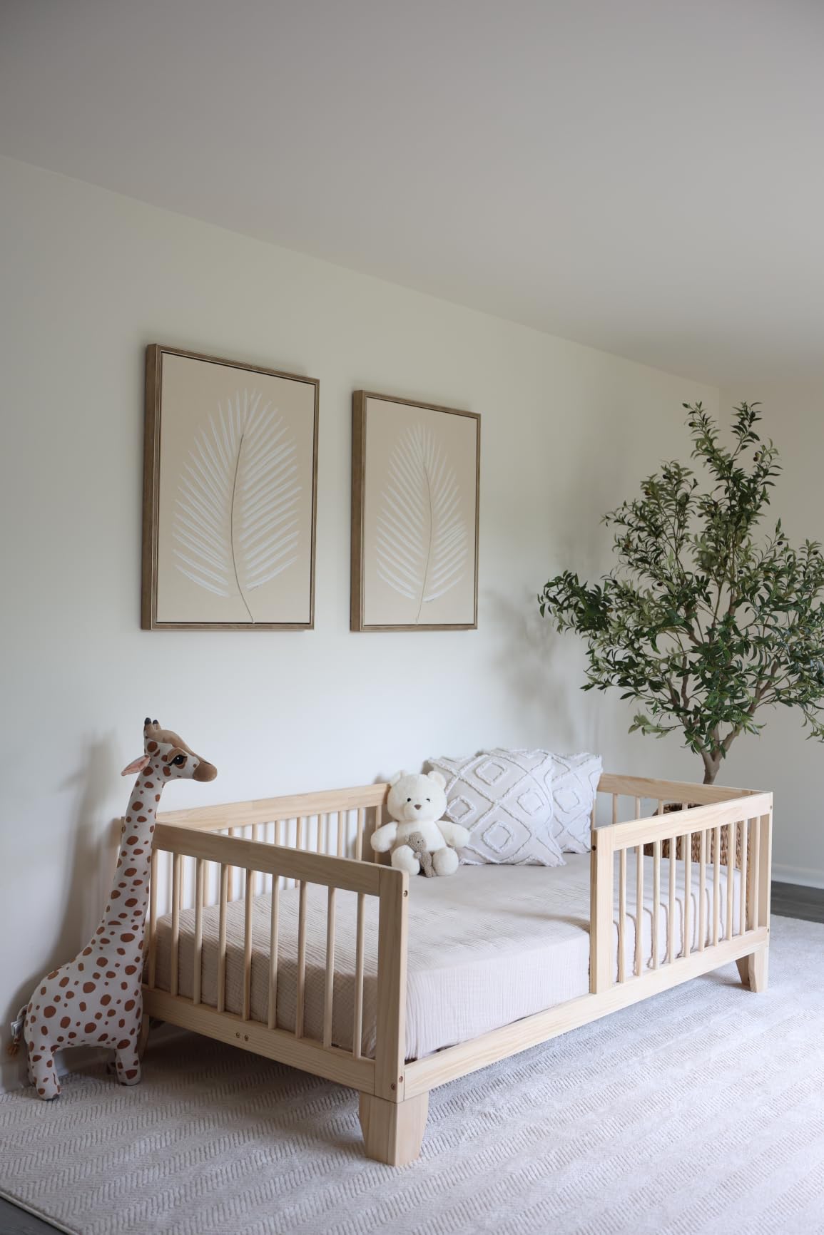 EXPERLAM Montessori Toddler Bed, Variable Twin Floor Bed Frame with Removable Guardrails and Legs, Low Wooden Kids Bed with 10 Slats and Supporting keel, Crib-to-Bed Transition for Bedroom or Nursery customer photo 2