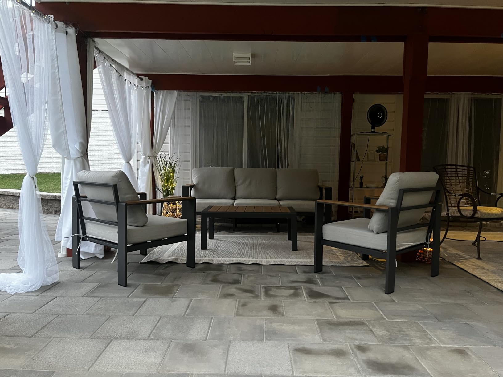 Aluminum Outdoor Patio Furniture Set with Coffee Table, 4 Piece Patio Conversation Sets with Washable Thick Cushions, Outdoor Sectional Furniture Set for Porch, Balcony, Deck, Silver customer photo 2