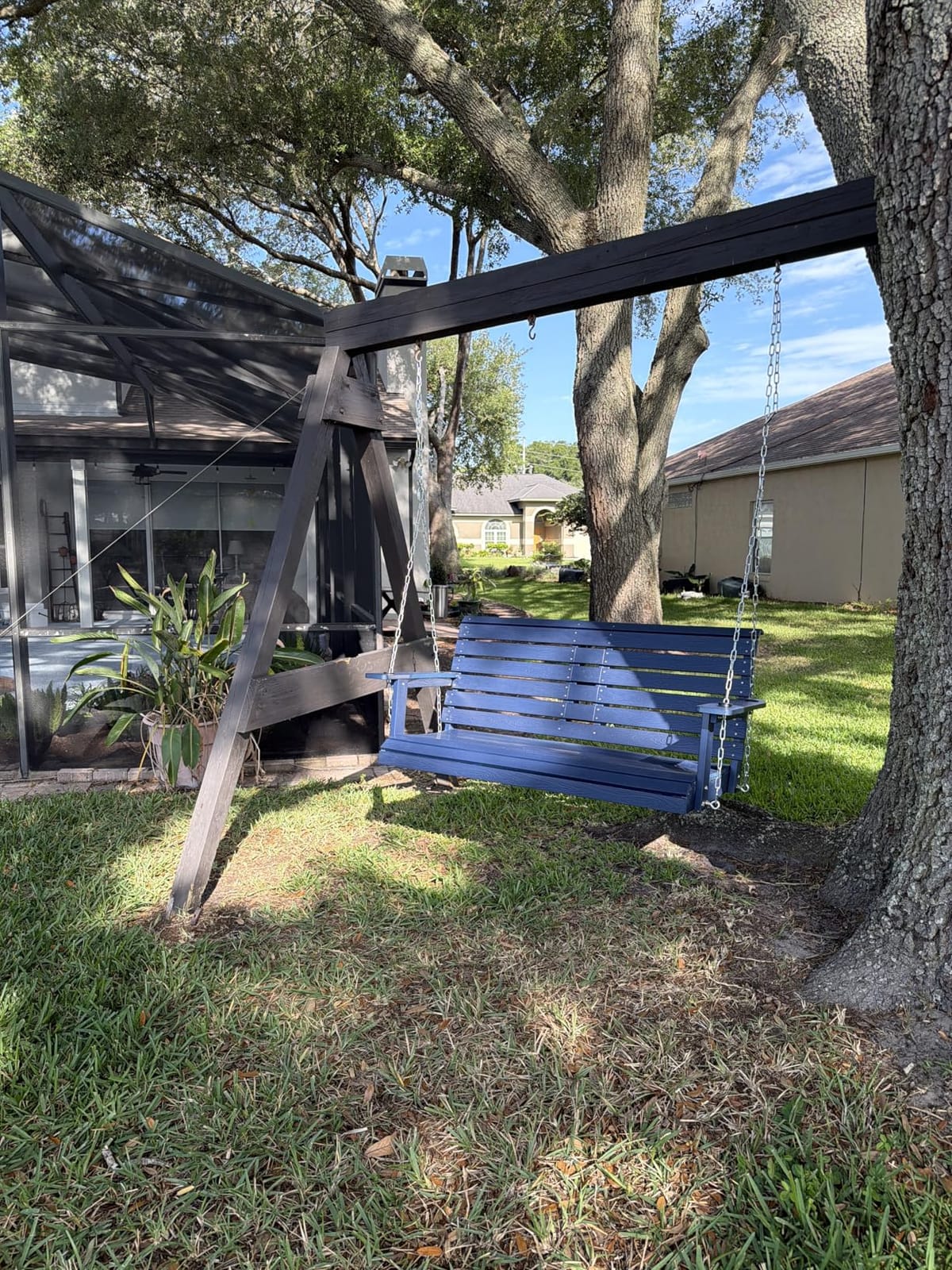 Poly Lumber 3-Seat Porch Swing, HIPS 5-Feet Bench Swing with Foldable Cup Holders, 18/8 Stainless Steel Hardware, Carbon Black customer photo 1