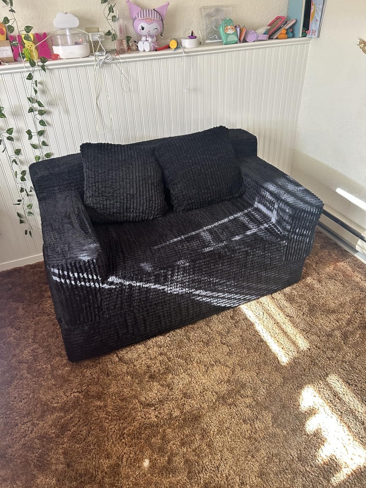 Erament Loveseat Boneless Convertible Sofa Bed, Folding Floor Futon Sleeper Sofa Couch Bed- Boneless Foldable Couch, Corduroy Pull Out Sofa Bed with 2 Pillows for Living Room & Bedroom customer photo 2