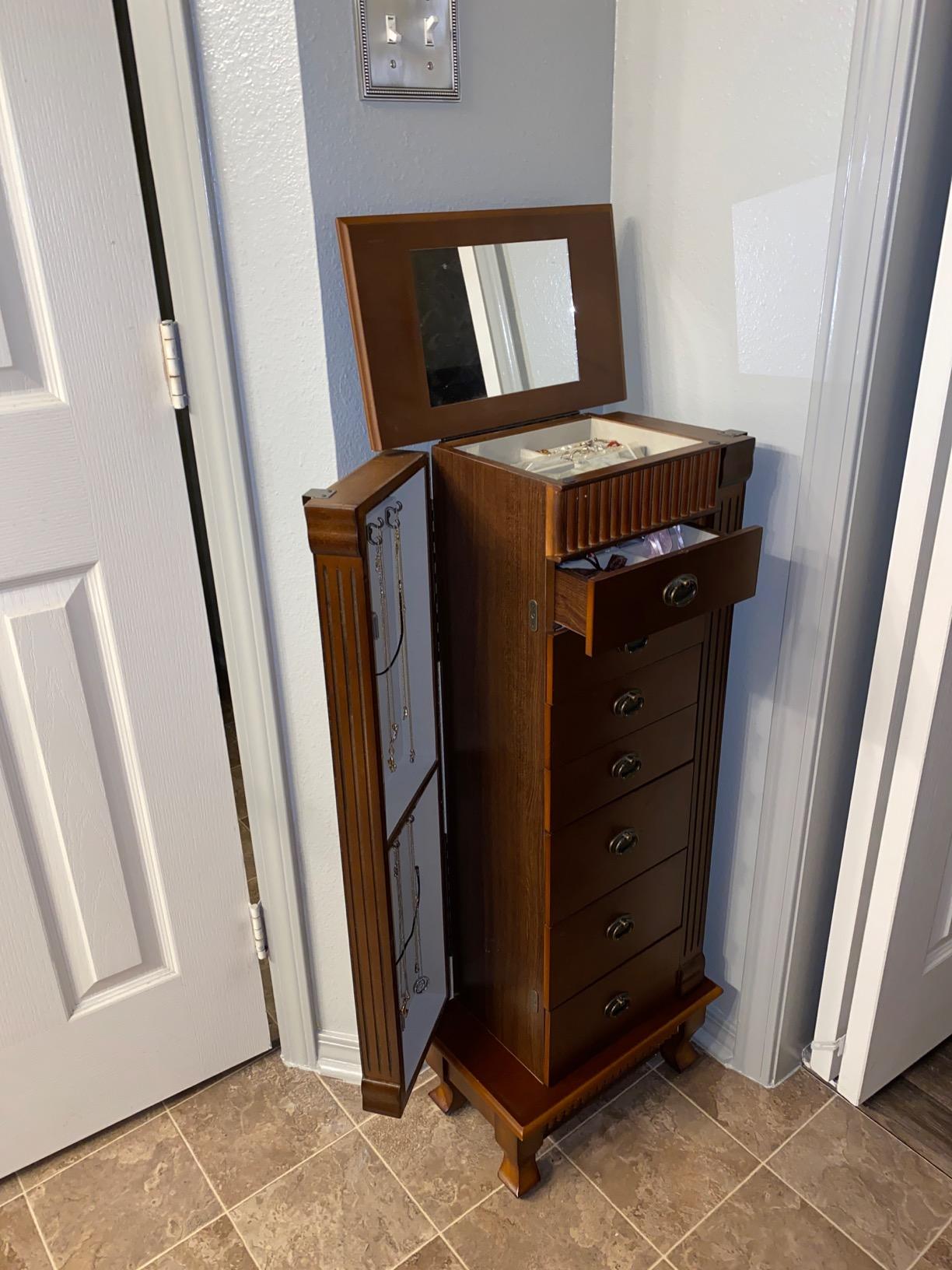 GIANTEX Standing Jewelry Cabinet with 7 Drawers, Flip-Top Mirror, Black customer photo 1