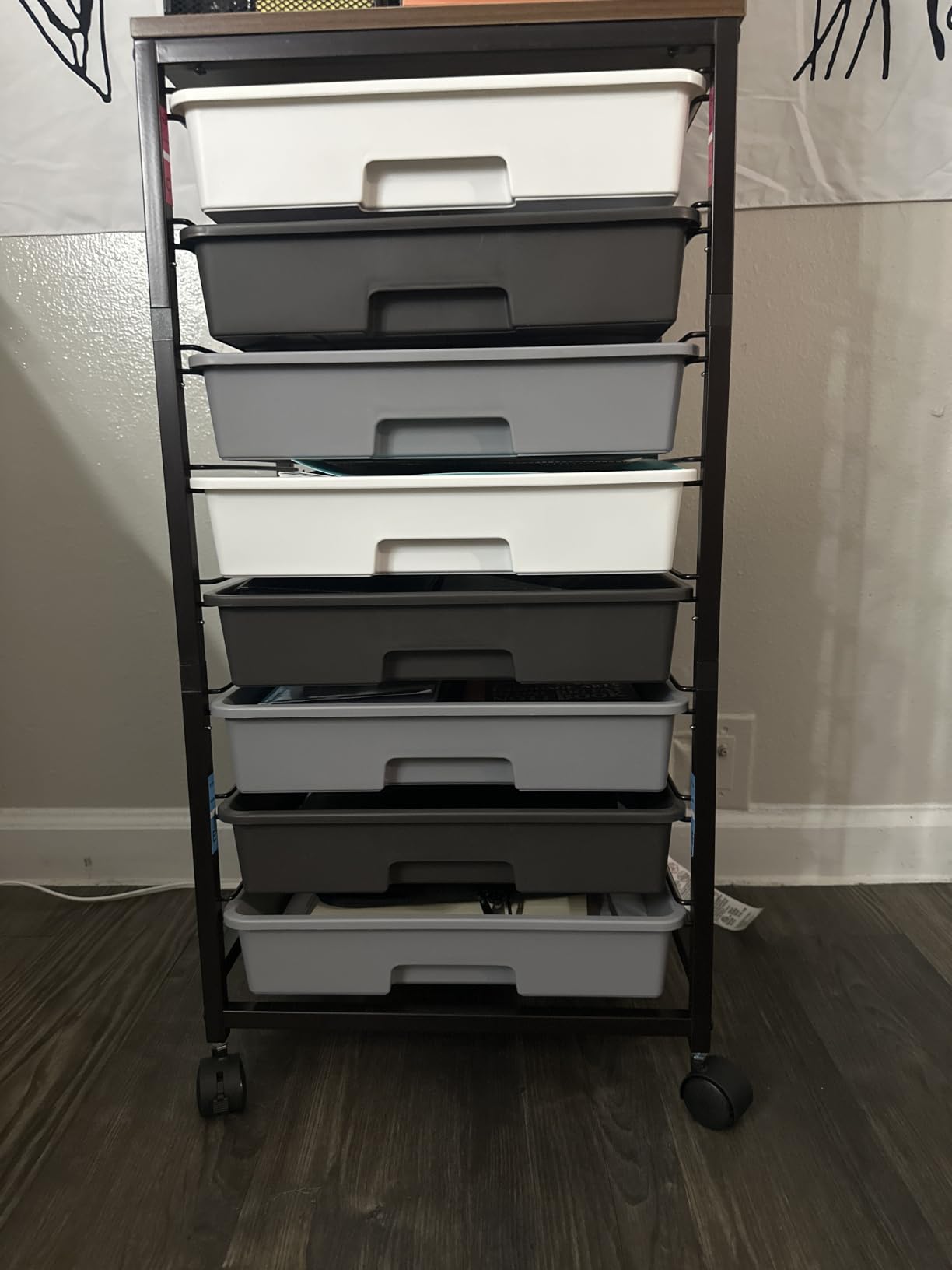 SYKIARIOL Rolling Storage Cart with Drawers, 8 Drawers Utility Cart, Black | Rolling Drawer Cart with Wooden Tabletop, Storage Drawer Cart for Living Room, Classroom, Bedroom, Dorm, Office customer photo 2