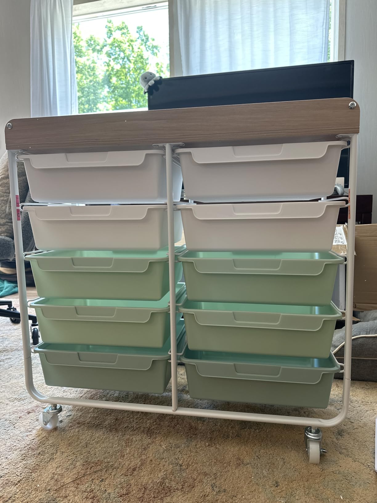 10 Drawers Rolling Cart with Wooden Tabletop, Utility Storage Cart with Wheels, Art Supply Craft Organizer on Wheel with Metal Frame & Handles for Home Office School (Pure White) customer photo 1