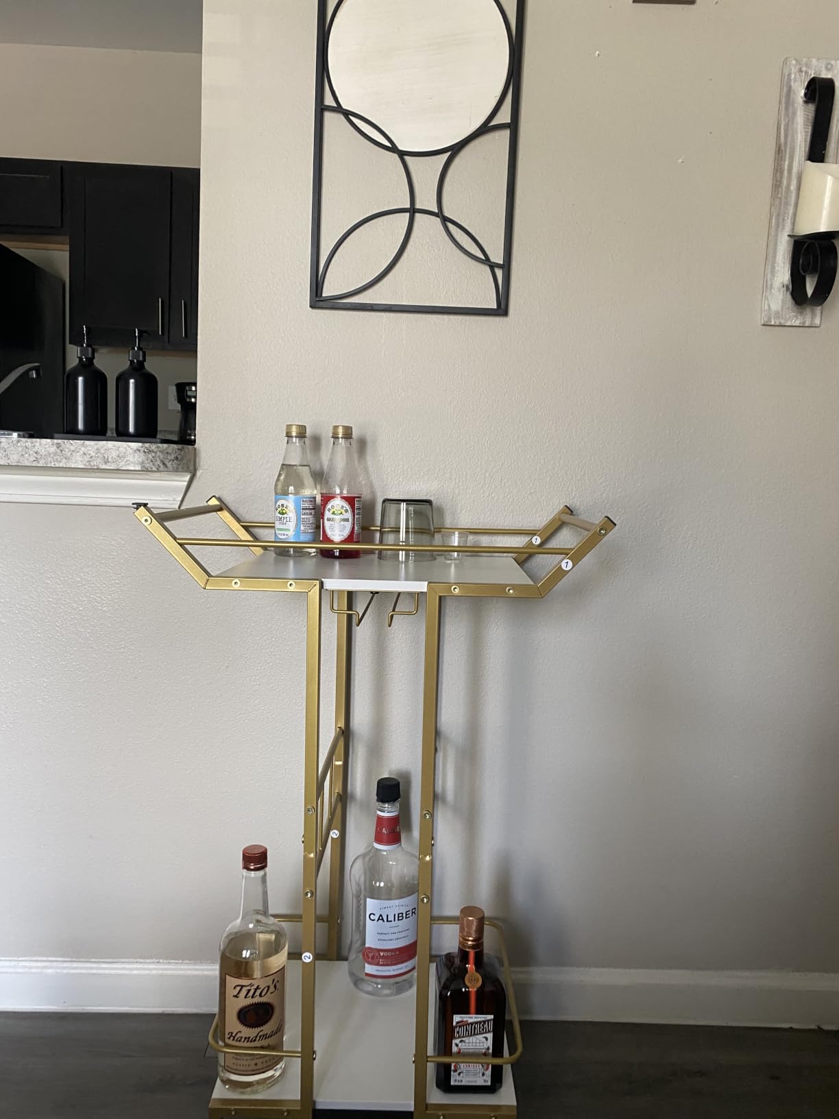 YATINEY Bar Cart, 3-Tier Serving Cart with Wine Glass Rack, Drink Cart with Wheels, Rolling Beverage Cart, for Living Room, Party, White and Gold BC10DW customer photo 1