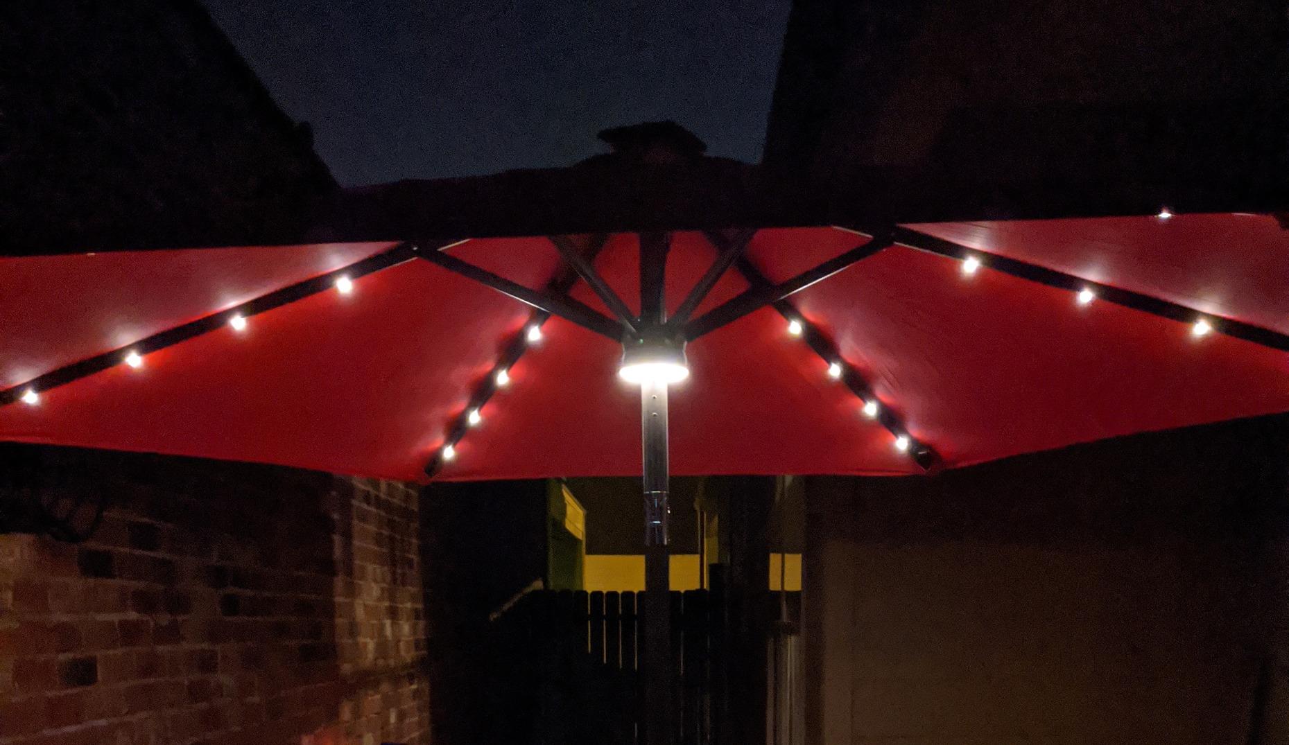 FLAME&SHADE Solar Patio Umbrella with a Centre Light, 9 FT Aqua Blue customer photo 2