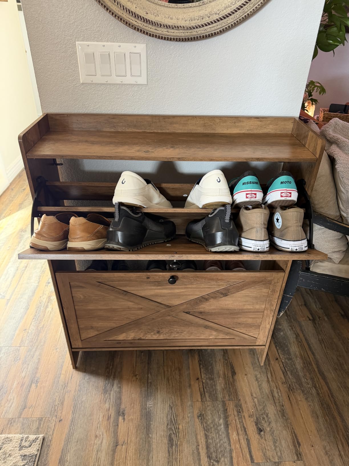 VASAGLE Shoe Storage Cabinet Organizer with 2 Flip Drawers, Freestanding Narrow Shoe Rack Cabinet for Entryway, Farmhouse Style, Fits 14 to 16 Pairs, Honey Brown UHSC203KB01S customer photo 2