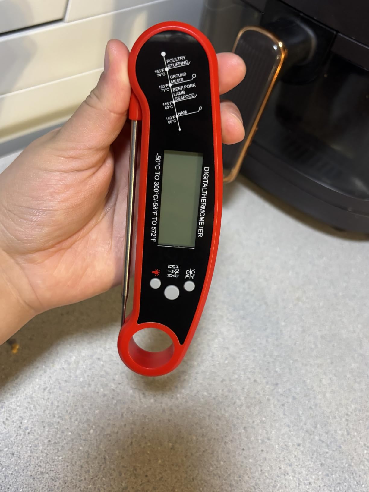 Meat Thermometer Digital, 1-2 Sec Instant Read, Food, Cooking, Grilling | Bright Backlit Display, Waterproof for Air Fryer, Smoker, Candy, Kitchen Gadgets, BBQ Essentials, Gift for Men Husband, Red customer photo 1