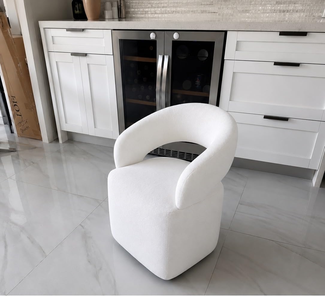 KISLOT Upholstered Dining Chairs Set of 4, Modern Arm Kitchen & Dining Room Chairs with Hidden Casters, Linen Fabric Padded Rolling Chairs, Sturdy Wood Frame, 300 lbs Capacity, Light Linen customer photo 1
