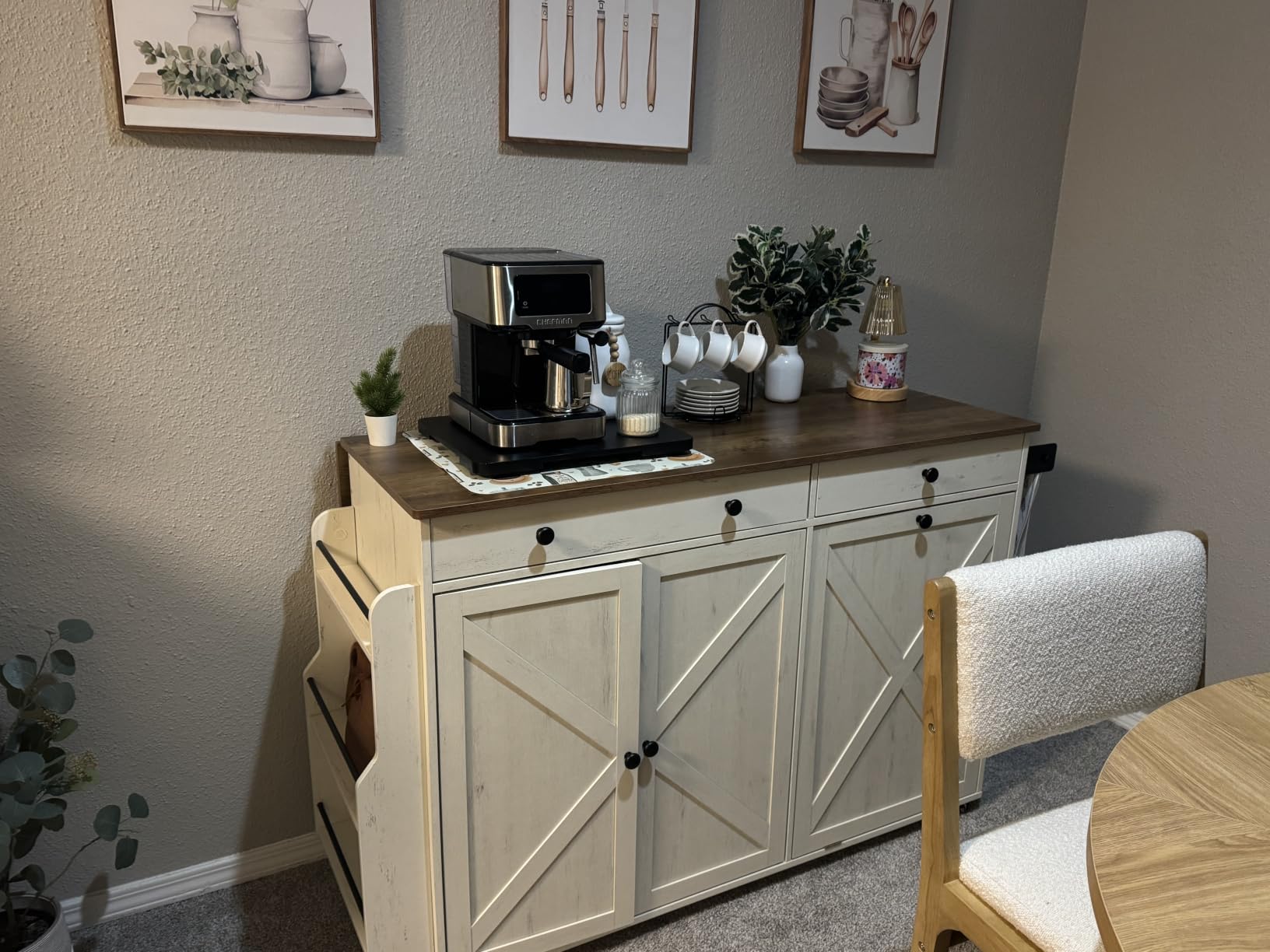 VASAGLE Mobile Kitchen Island with Trash Can Storage, Drop Leaf | Mobile Cart with Spice Rack, Storage Cabinet, for Dining Room, Ink Black and Honey Brown, HAINS Collection UKKI014BJ01S customer photo 1