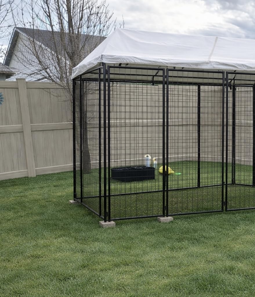 10x10 ft Outdoor Dog Kennel, Heavy Duty Dog Pens for Large Dogs | Heavy Duty & Easy Assembly & Rust Resistant & Waterproof Roof & Galvanized & Welded Wire & Durable & Dual Lock & w/ manual customer photo 2