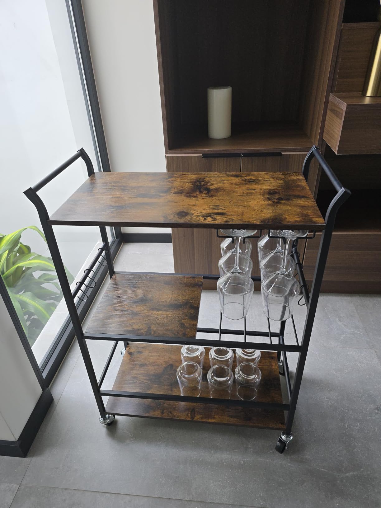 VASAGLE Bar Cart with Wheels, Drink Cart with Wine Rack and Glass Holder | 3-Tier Home Bar Serving Carts, 33.3 x 15.7 x 33.7 Inches, Rustic Brown and Matte Black, for Kitchen, Living Room ULRC210K101 customer photo 2