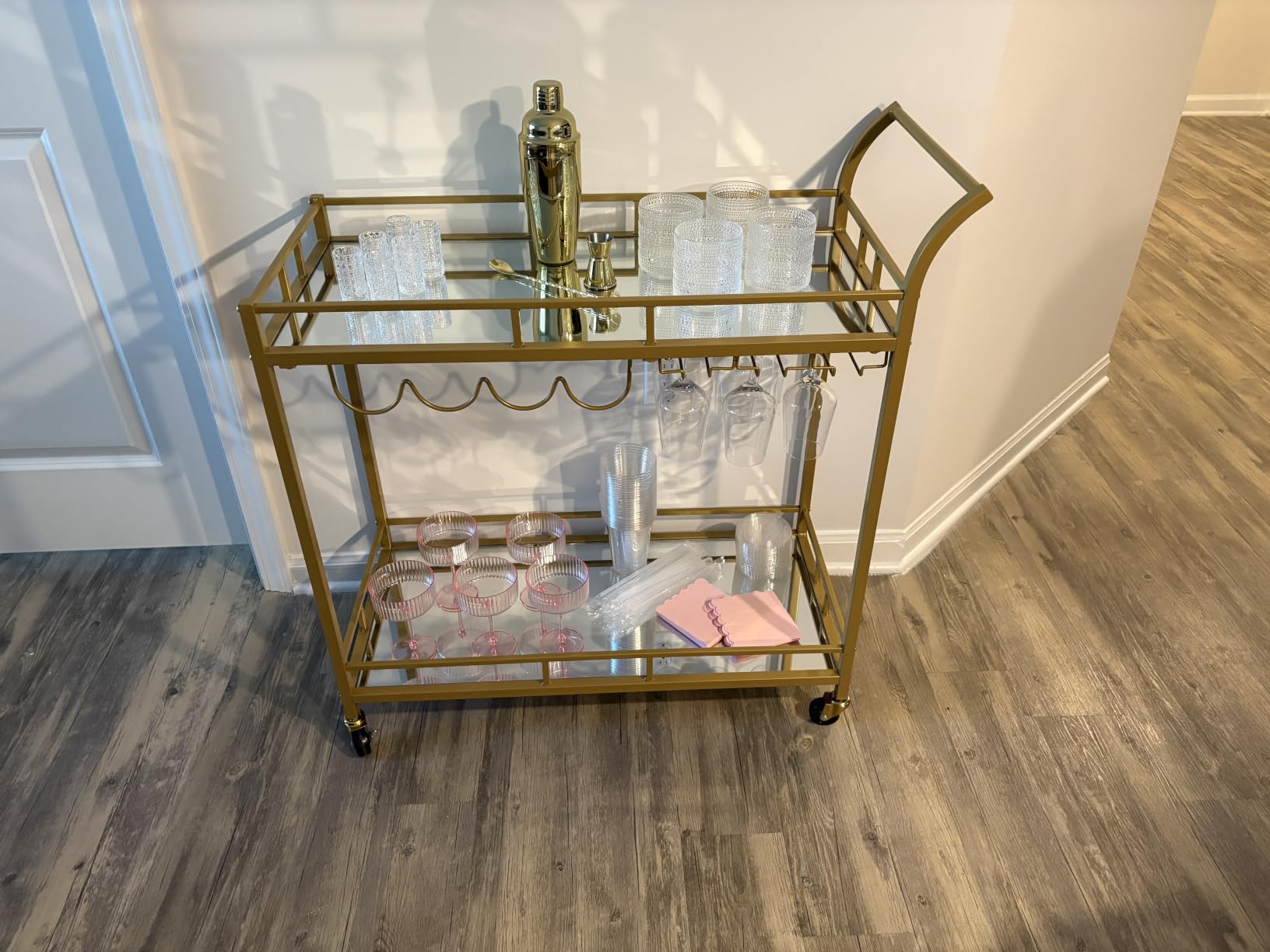 VASAGLE Bar Cart with Wheels, Drink Cart with Wine Rack and Glass Holder | 3-Tier Home Bar Serving Carts, 25.4 x 12.6 x 33.7 Inches, Ebony Black and Matte Black, for Kitchen and Living Room ULRC200B101 customer photo 1