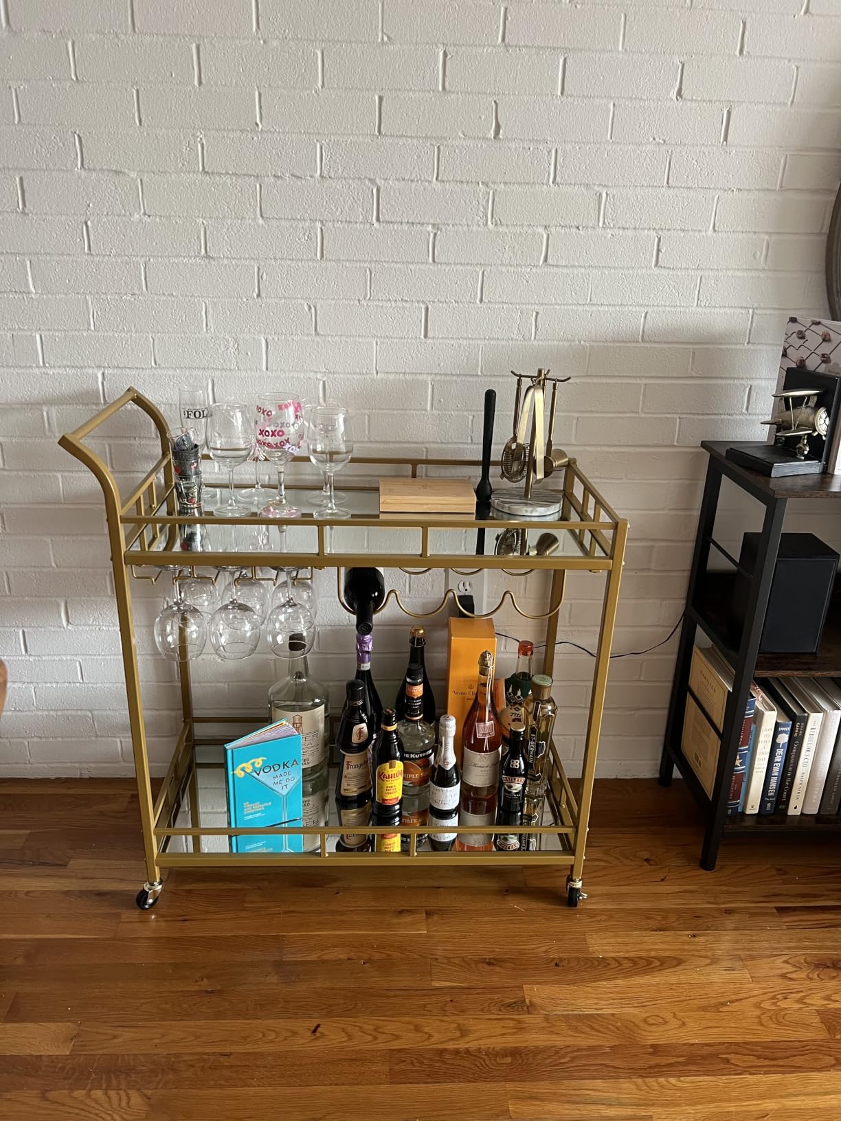 VASAGLE Bar Cart with Wheels, Drink Cart with Wine Rack and Glass Holder | 3-Tier Home Bar Serving Carts, 25.4 x 12.6 x 33.7 Inches, Ebony Black and Matte Black, for Kitchen and Living Room ULRC200B101 customer photo 2