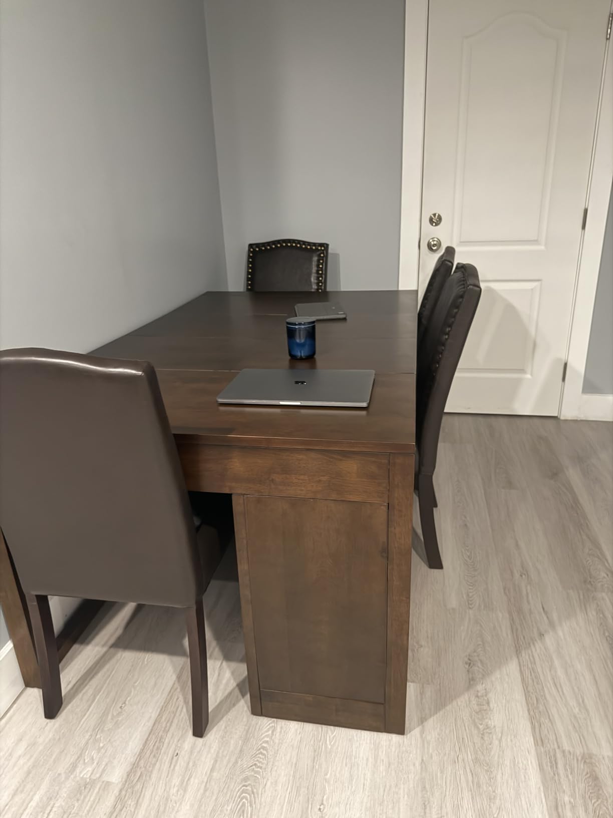 DUMOS Dining Chairs Set of 2, PU Leather Kitchen Chair, Brown | Wood Legs, Padded Seat, High Back, Armless, Restaurant, Nailhead Trim, Modern Kitchen Side, Living Room customer photo 2