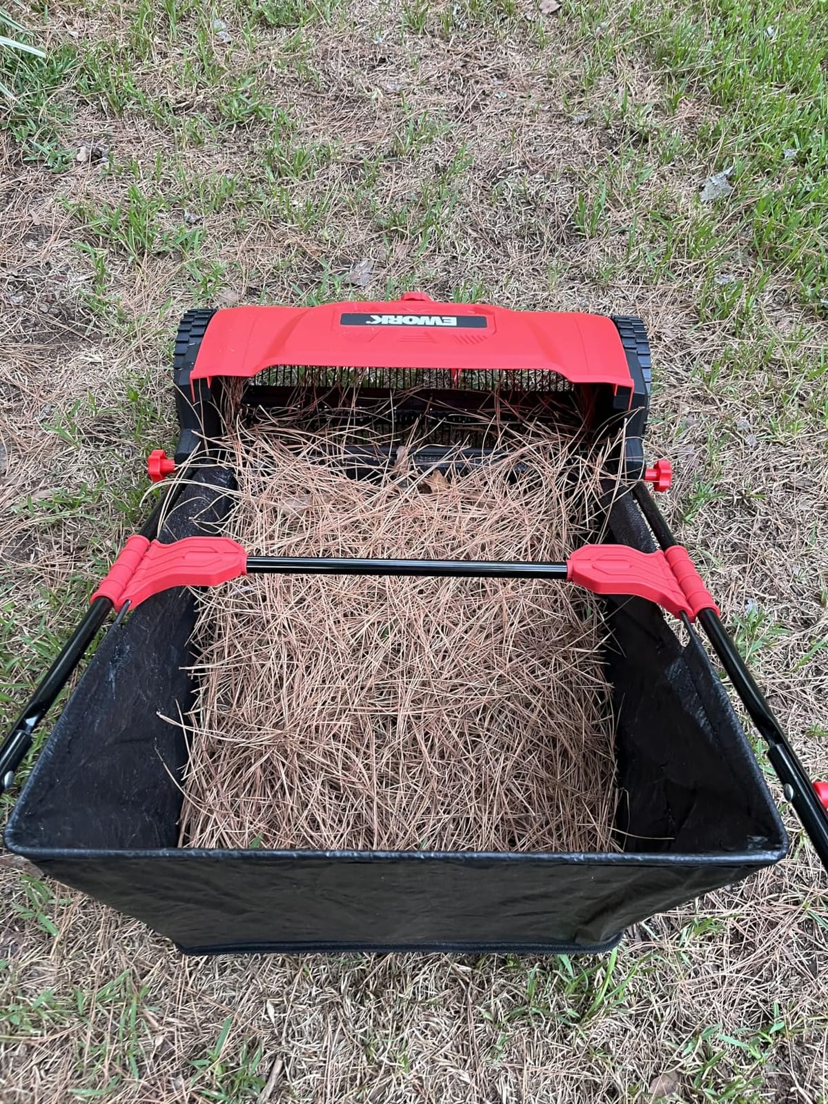 EWORK Push Lawn Sweeper 26-Inch with 3.5 cu.ft. Hopper Bag for Yard Clean | Sponge-Wrapped Handle, Tool-Less Adjustable Brush Height, Lightweight & Ergonomic Design, 5:1 Brush-to-Wheel Ratio for Garden customer photo 1