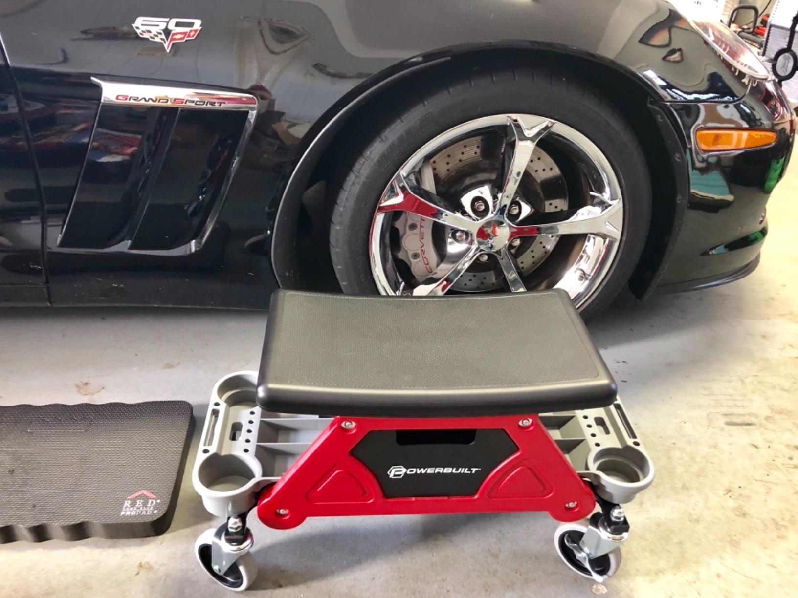 Powerbuilt Heavy Duty Roller Mechanics Seat and Brake Stool with 4-in. Rubber Swivel Casters Roll Over Anything, Big Seating Platform, Slide Out Tool Trays and Drawer 300 lb. Capacity – 240036 customer photo 1