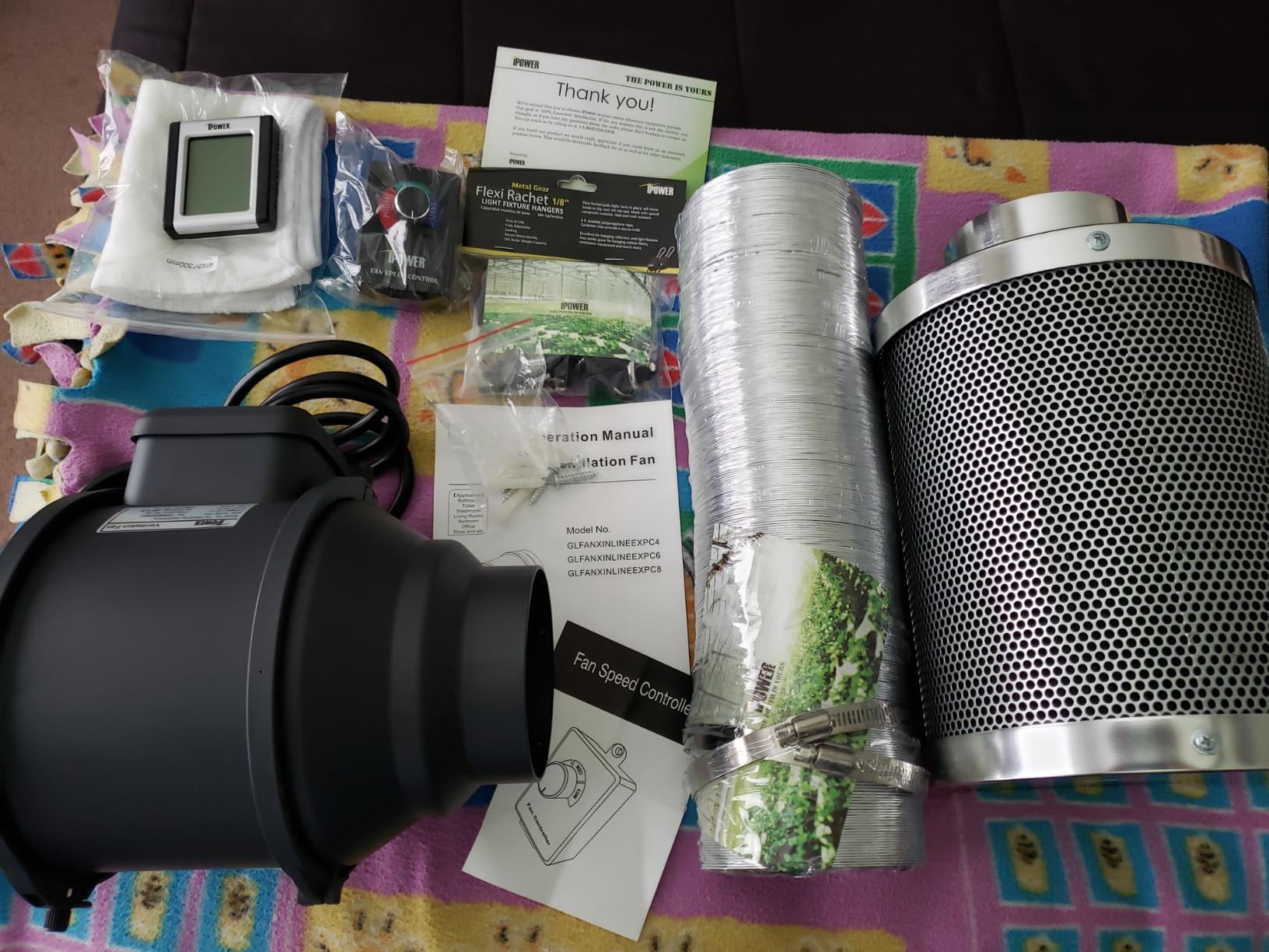 iPower GLFANXEXPSET4D25CHUMD 4 Inch 118 CFM Inline Filter 25 Feet Ducting with Fan Speed Controller and Temperature Humidity Monitor and Grow Tent Ventilation, Kits, Black customer photo 2