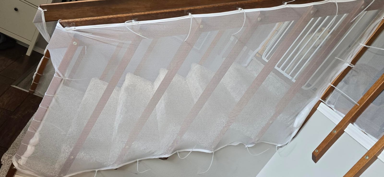 Baby Gates for Stairs with Banister, Guard Safety Net for Baby, 10ft x 3ft Stair Railing Mesh Barrier for Kids, Cats, Dogs, Child Safety Rail Guard, White customer photo 2