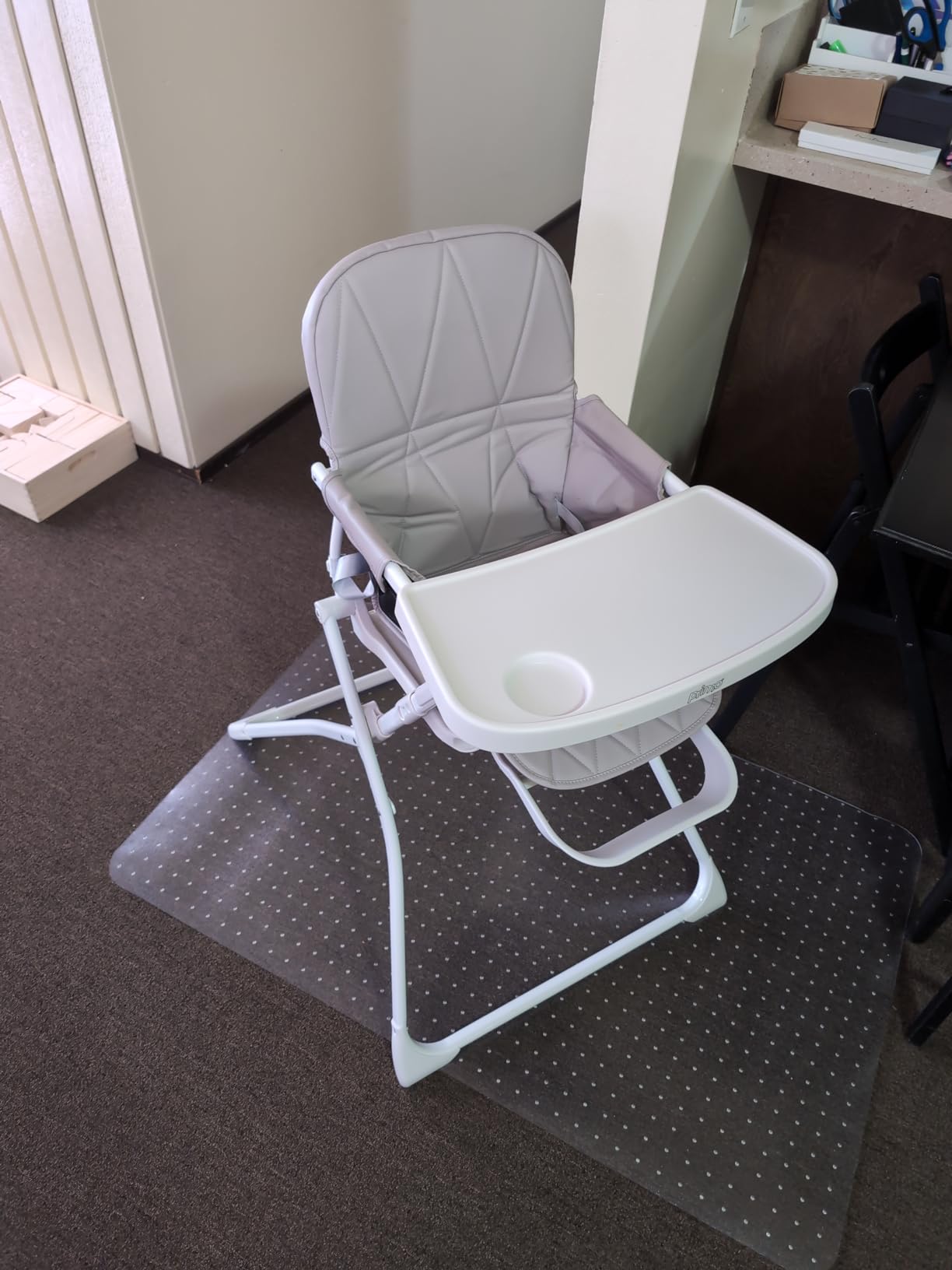 Primo PopUp Folding High Chair for Baby Age 6 to 36 Months - Taupe Folding Beach Style High Chair with Removable Dishwasher Safe Tray, 3pt Safety Harness, Leatherette Seat - Space Saving Design customer photo 2