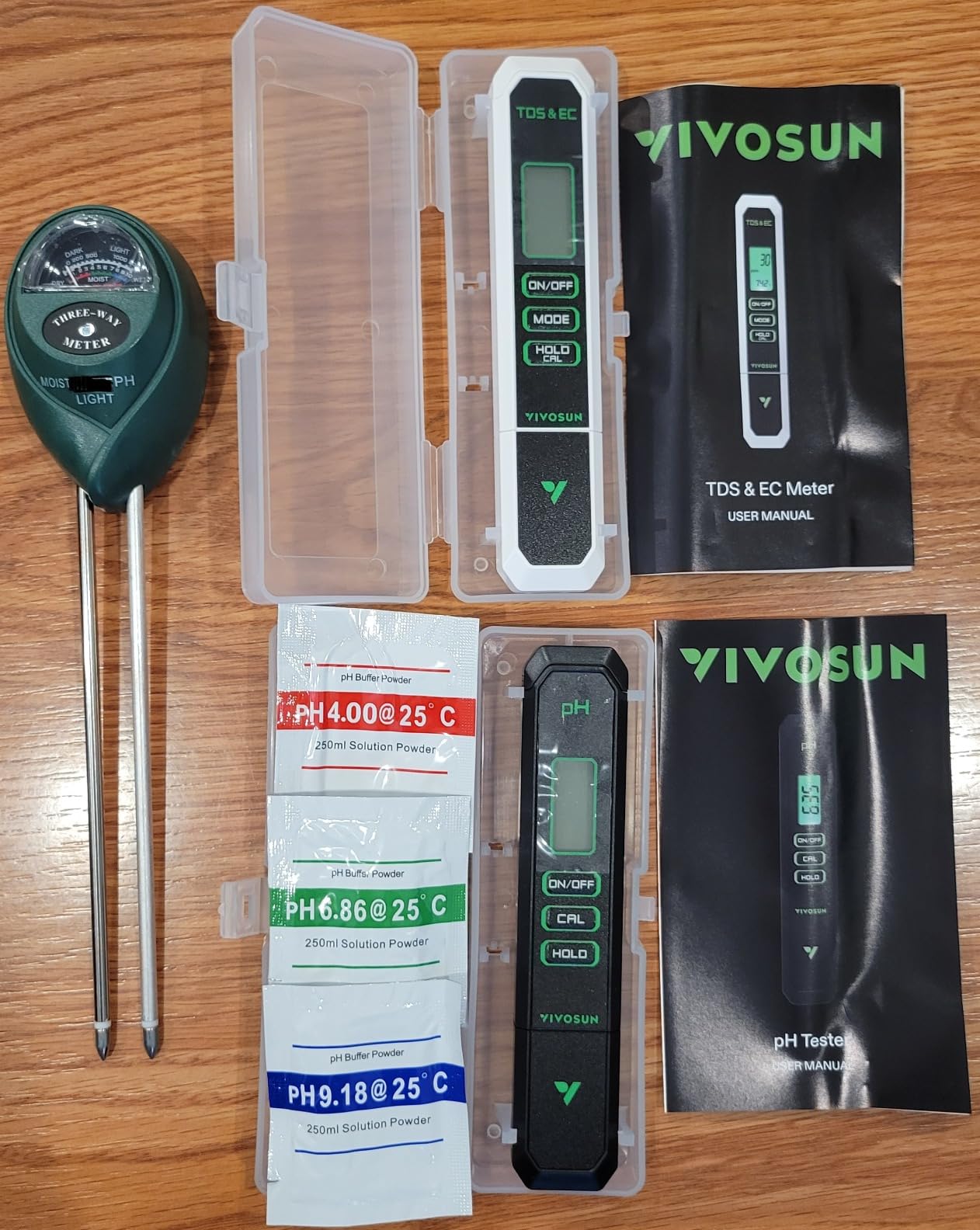 VIVOSUN Digital pH Meter, 3-in-1 TDS/EC/Temperature Meter, 3-in-1 Soil Moisture/pH/Light Tester Combo for Home, Garden and Hydroponics, Yellow-Blue-Green customer photo 1