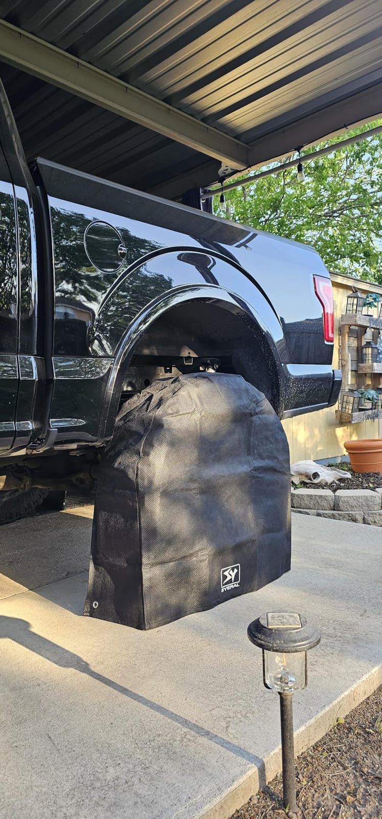 SYERAL Tire Covers Set of 4,Upgraded 5 Layer Nonwoven RV Wheel Covers, Waterproof Anti-UV Snow Sun Rain Tire Protectors Covers for Trailer,Camper,RV,Truck,SUV,30-32inch(L) Balck customer photo 1