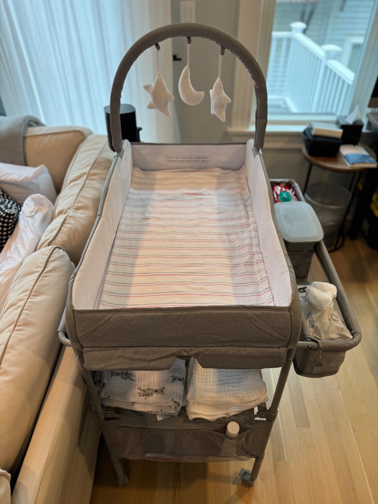 Sweeby Portable Baby Changing Table, Foldable Diaper Changing Station with Waterproof Pad, Mobile Nursery Organizer for Infant & Newborn Essentials, Grey customer photo 1