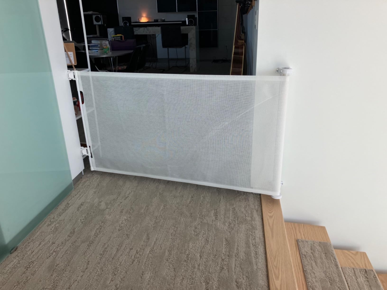 Mom's Choice Awards Winner - 120 Inch Extra Wide Baby Gate for Large Opening Retractable Baby Gate for Doorway Extra Long Puppy Gates for The House Outdoor Large Mesh Pet Gates for Dog Indoor (Black) customer photo 1