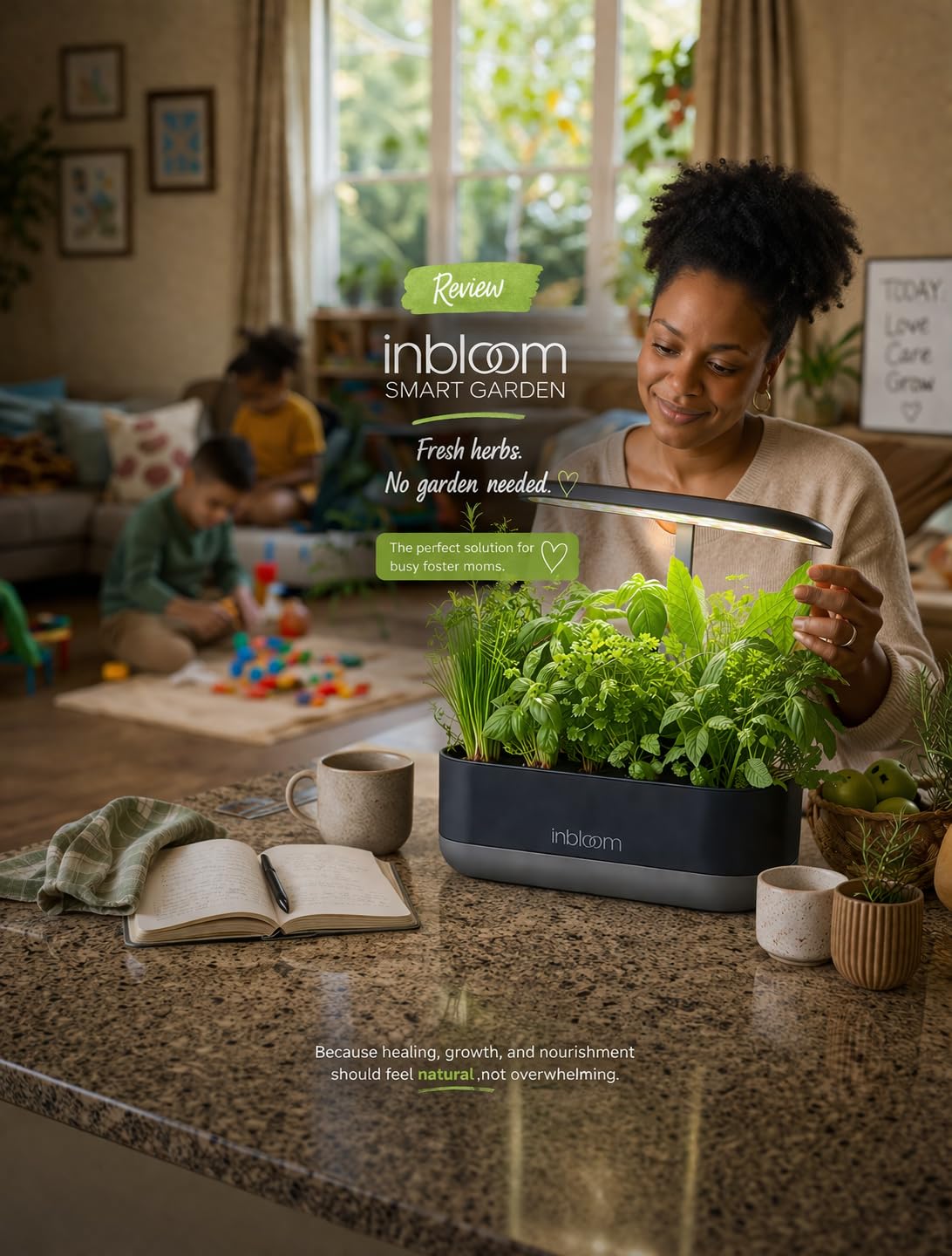 inbloom 12 Pods Hydroponics Growing System Kit, Herb Garden Planter Indoor Kit, Indoor Gardening Hydroponics Growing System with Pods, 4.2L Water Pump, Height Adjustable, Gifts for Woman, Black customer photo 2