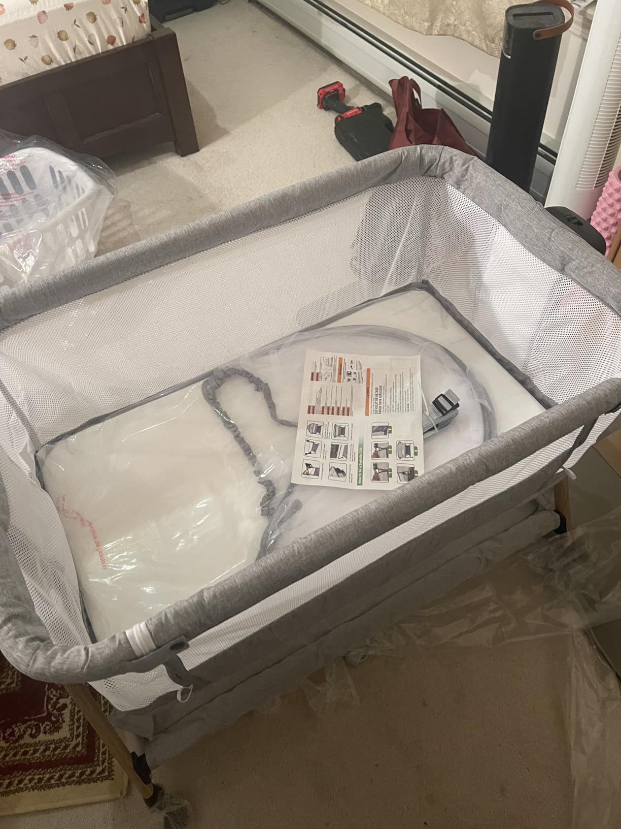 3 in 1 Baby Bassinet,Bedside/Rocking Bassinet for Baby,Bedside Crib with lockable Wheels,Waterproof Mattress,Adjustable 6 Heights,Portable Bassinets Bedside Sleeper for Newborn Infant-Beige customer photo 2