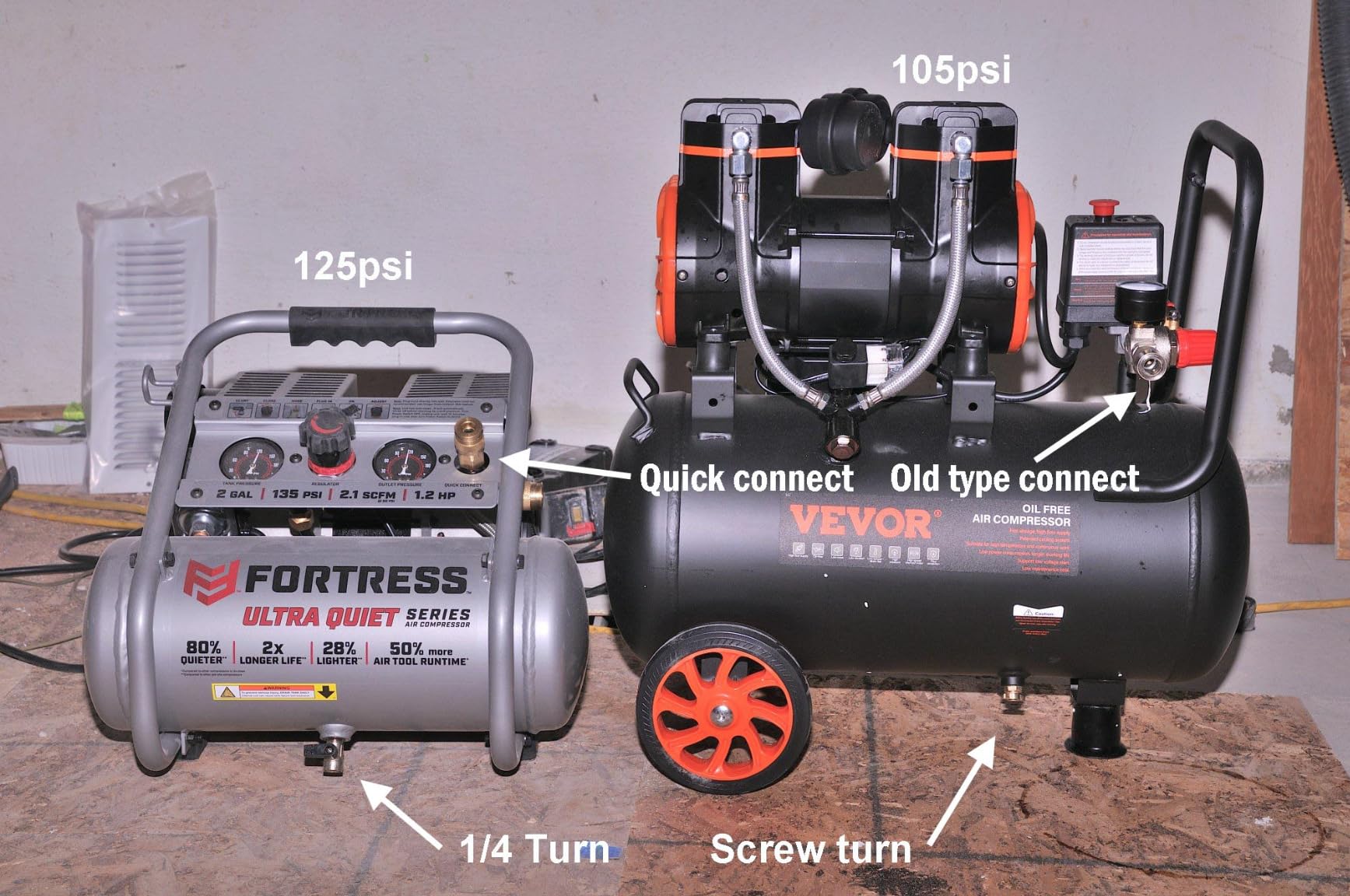 VEVOR Air Compressor, 15 Gallon Steel Tank, 2HP 5.3 CFM@90 PSI Oil Free Air Compressor & Max. 125PSI Pressure, 78dB Ultra Quiet Portable Compressor, for Auto Repair, Tire Inflation, Spray Painting customer photo 2